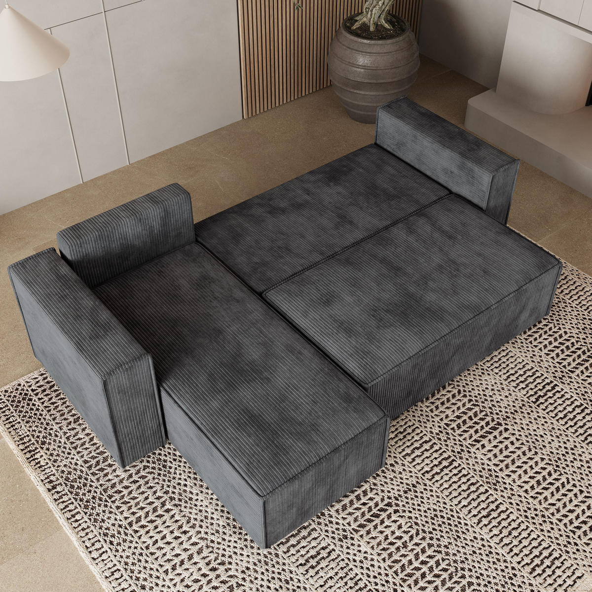 ROHOVÁ SEDAČKA RAVELO grafitová - šedá/grafitová, dřevo/textil (240/140cm) - MASSENO