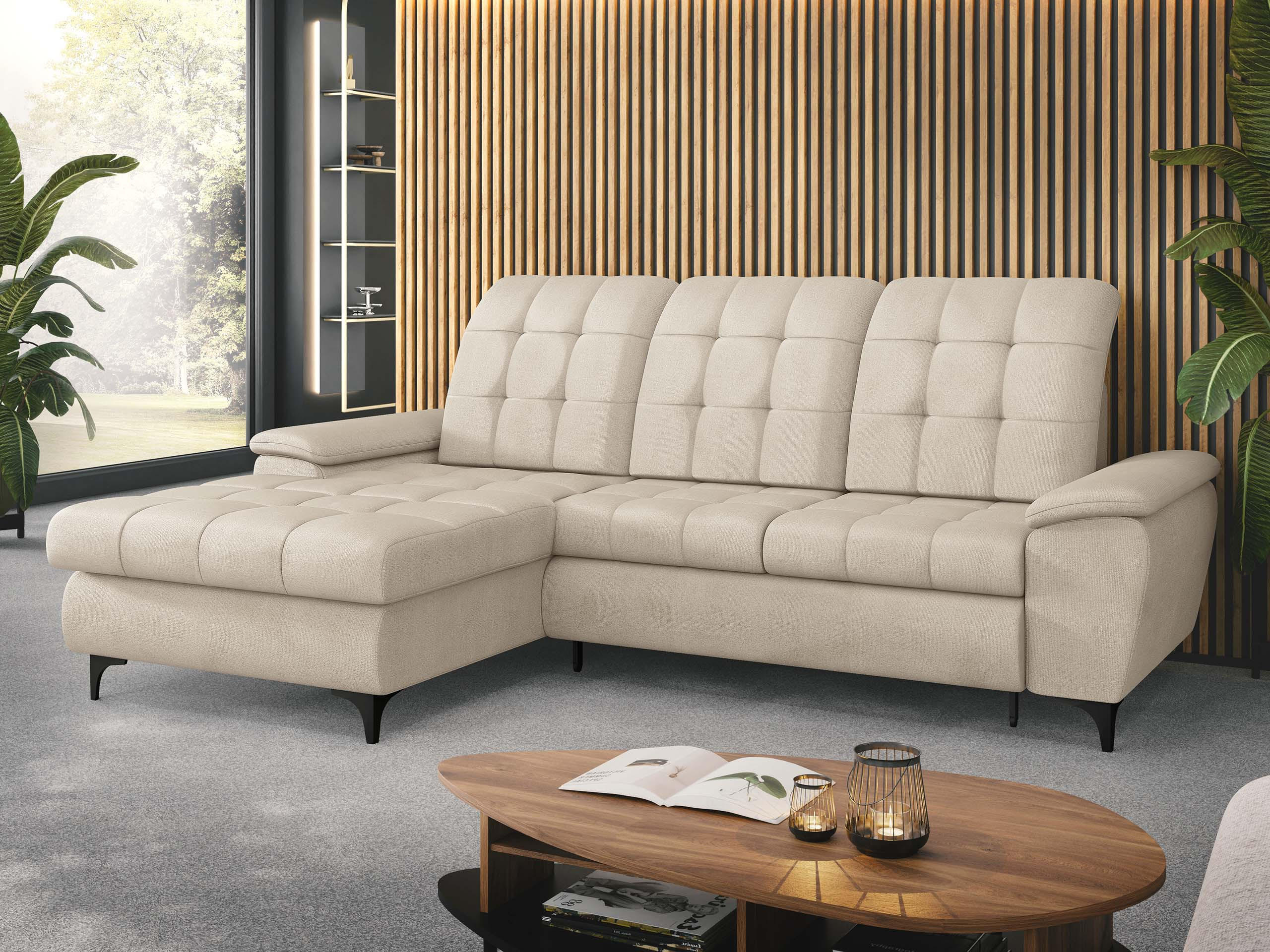 ECKSOFA Crystal, Seite: Links - Beige/Schwarz, Holz/Textil (260/182cm) - MIRJAN24