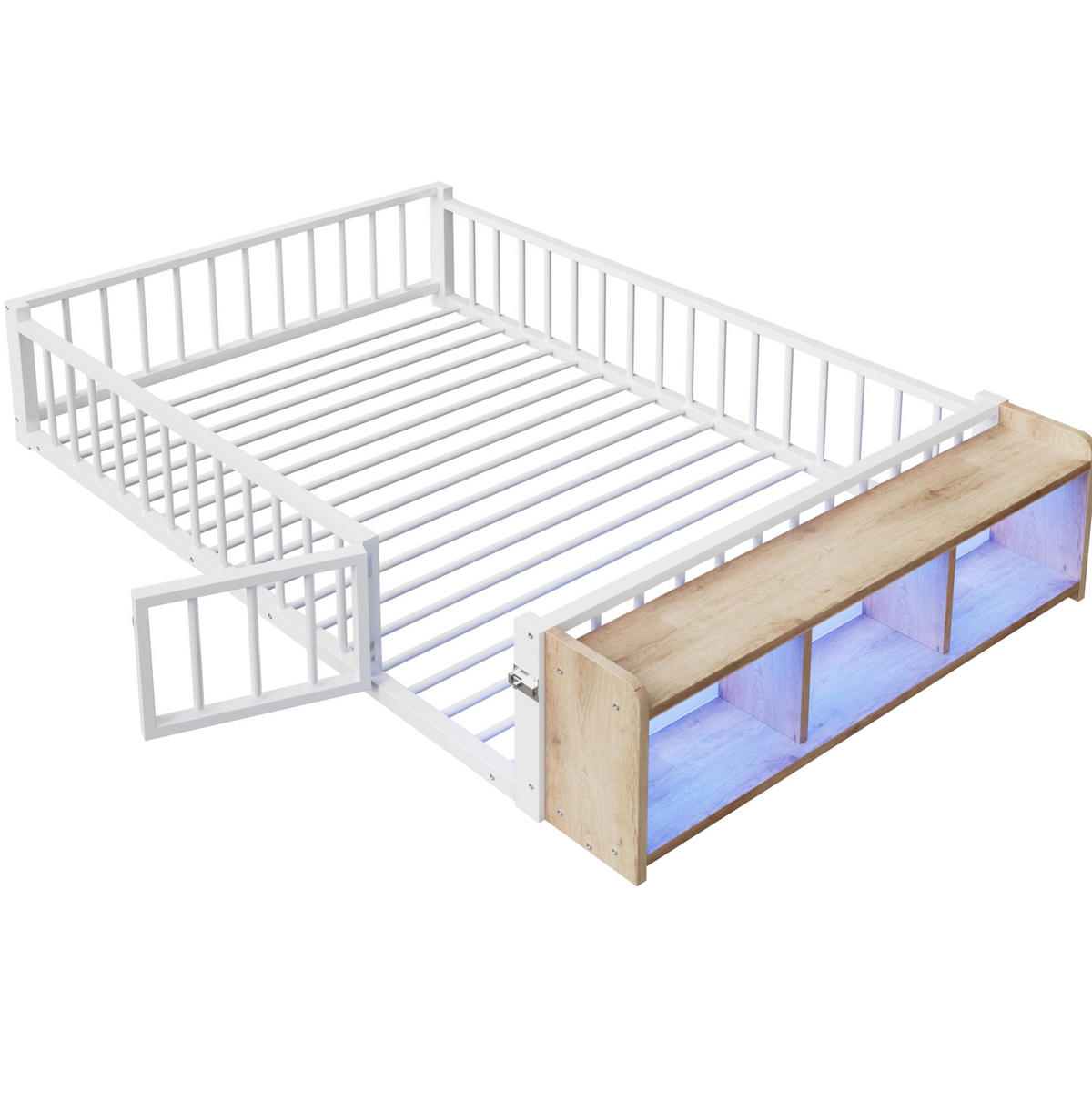 KINDERBETT 140/200 cm, Weiß mit Schutzgeländer und Stauraum - Weiß, Metall (140/200cm) - MIVRAY