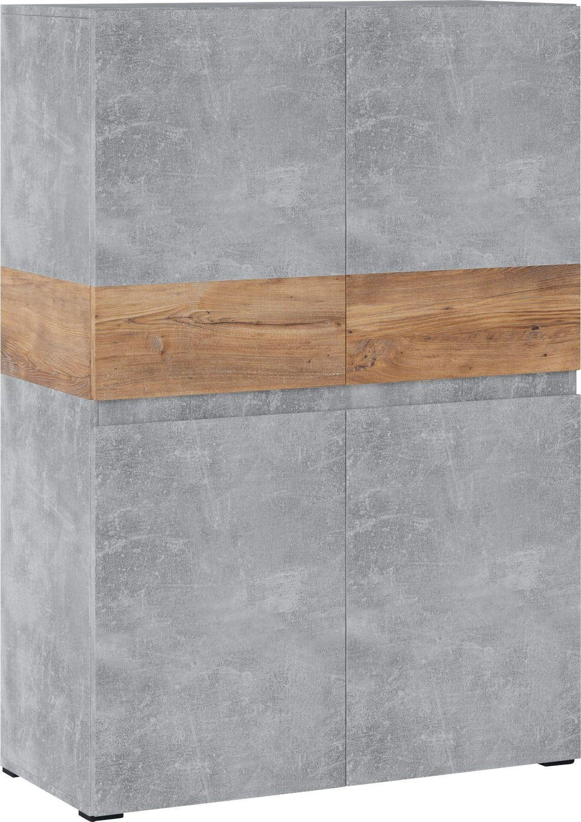 HIGHBOARD Rimini Atelier hell / Kastanie Breslau 90 / 40 / 129,4cm - Braun/Grau, Holz/Holzwerkstoff (90/130/40cm) - Feldmann-Wohnen