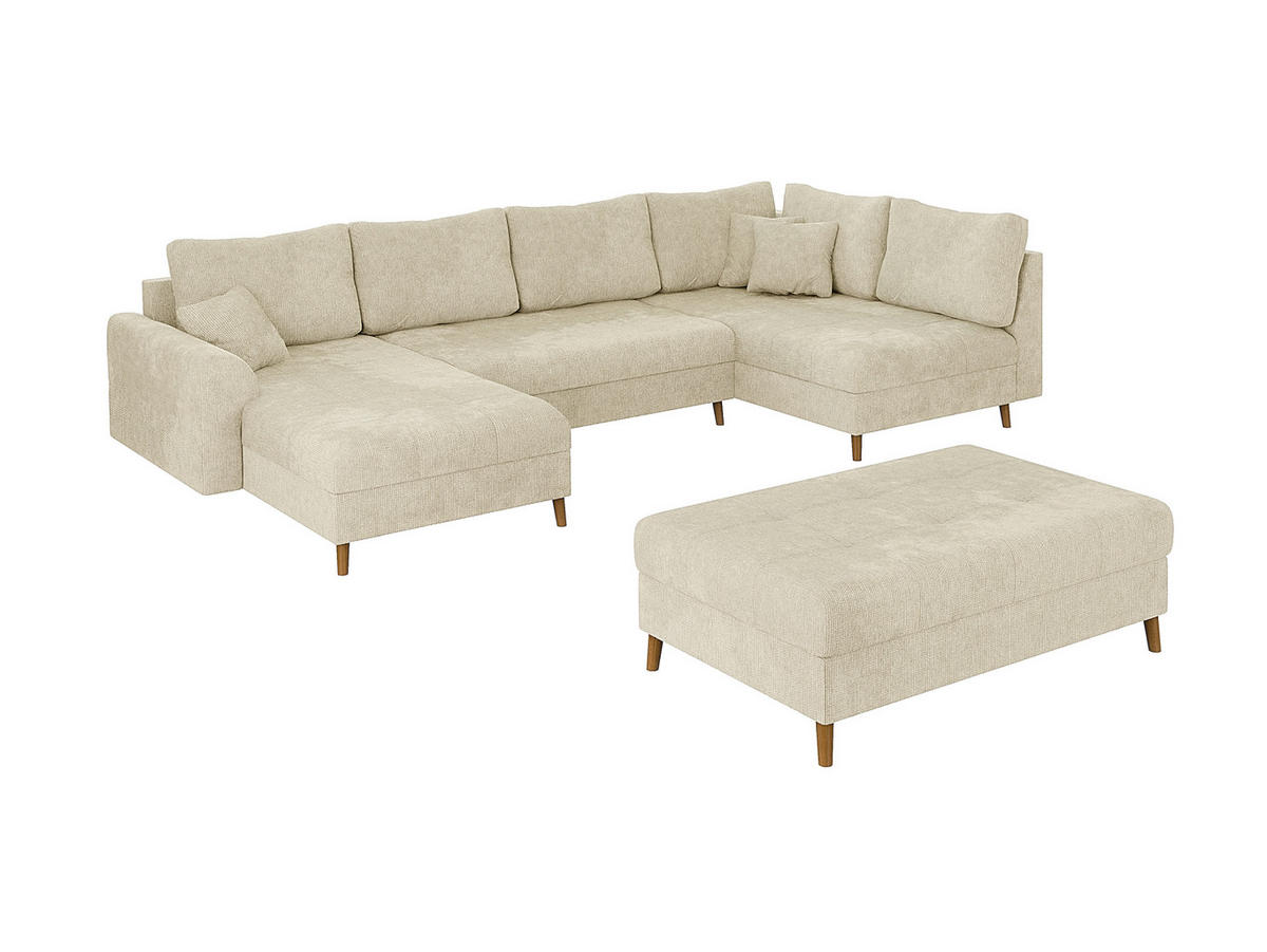 WOHNLANDSCHAFT inkl. Hocker Sigurd Beige Chenille - Beige/Braun, Holz/Textil (310/81/161cm) - S-Style Möbel