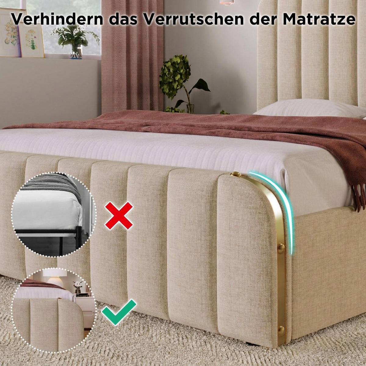 POLSTERBETT 140/200 cm Beige mit 4 Schubladen und USB Typ-C Ladefunktion - Beige, Textil (140/200cm) - Oxeza