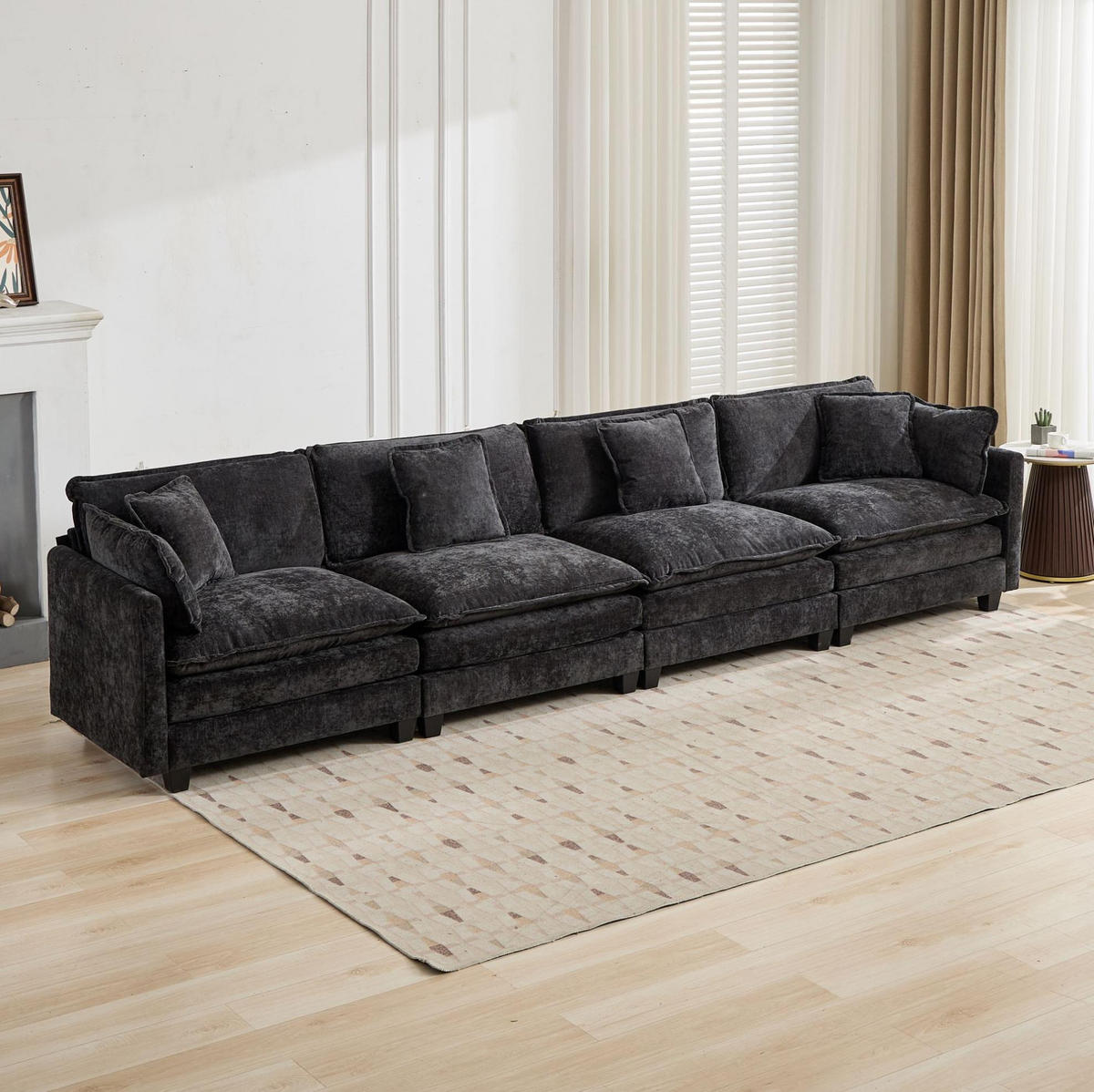 SOFA modular Chenille Schwarz - Schwarz, Holz (75/84/380cm) - Meubliv