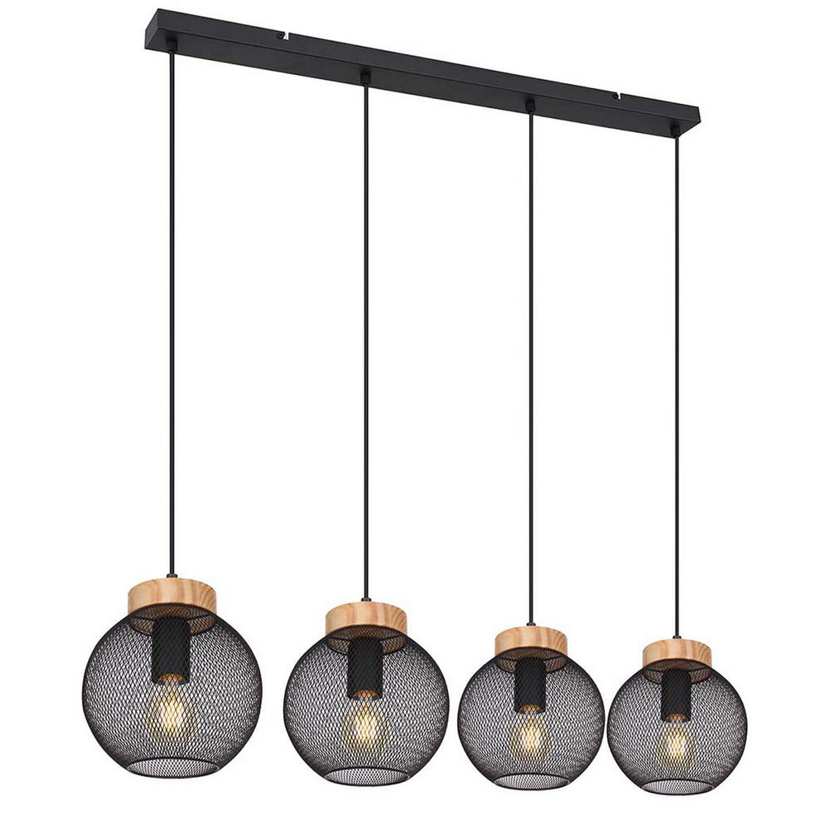 HÄNGELEUCHTE Metall Schwarz Drahtgeflecht - Schwarz, Holz (95/20/120cm) - Globo Lighting