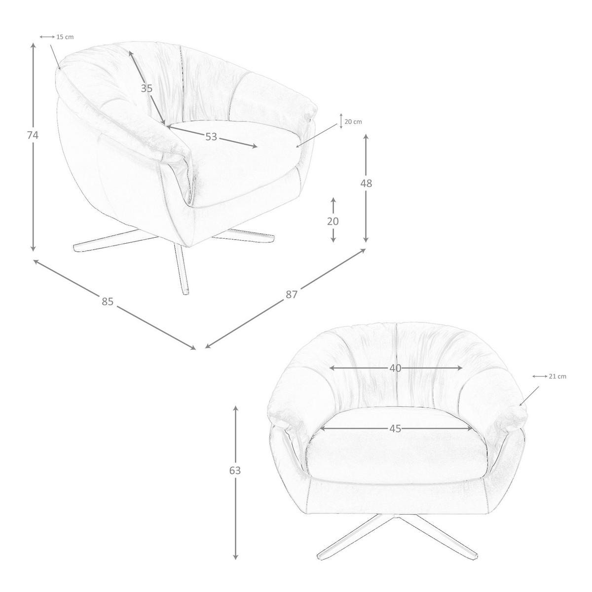 DREHSESSEL Grau Schwarz 87/85/74 cm - Grau, Leder/Metall (87/74/85cm) - ANGEL CERDA