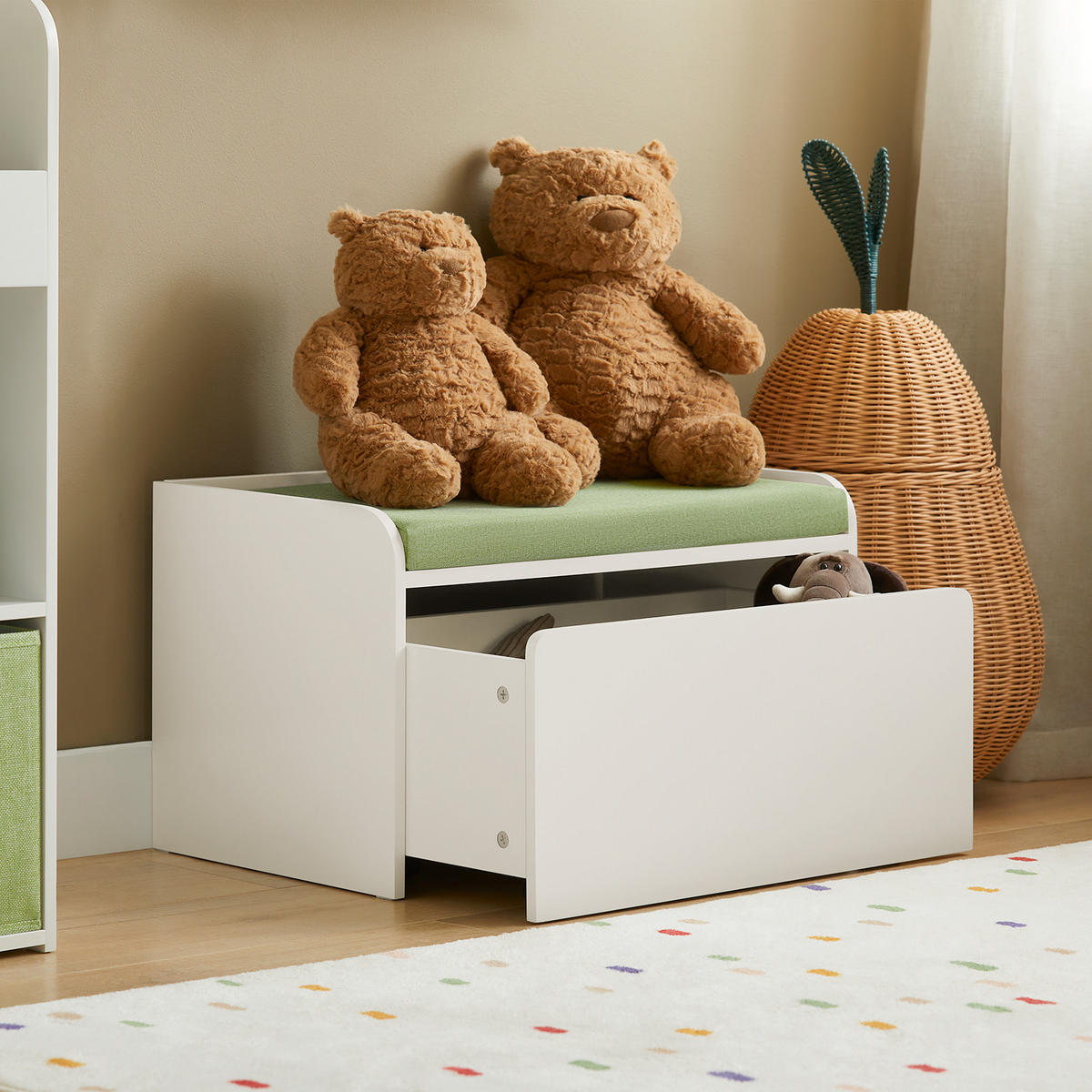 KINDER-SPIELZEUGTRUHE Weiß - Weiß/Grün, Holzwerkstoff (60/35/34cm) - SoBuy