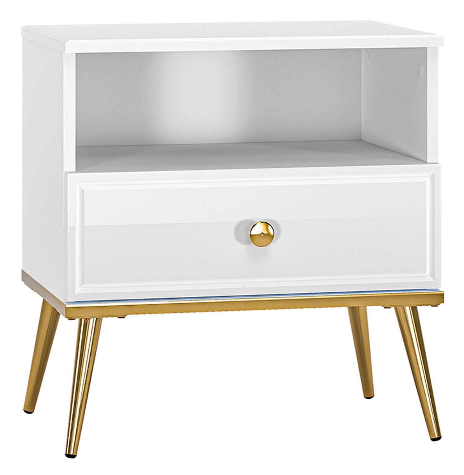 NACHTKONSOLE Goldin weiß / gold 50 / 34 / 54cm - Weiß Hochglanz/Weiß, Holz/Holzwerkstoff (50/54/34cm) - Feldmann-Wohnen