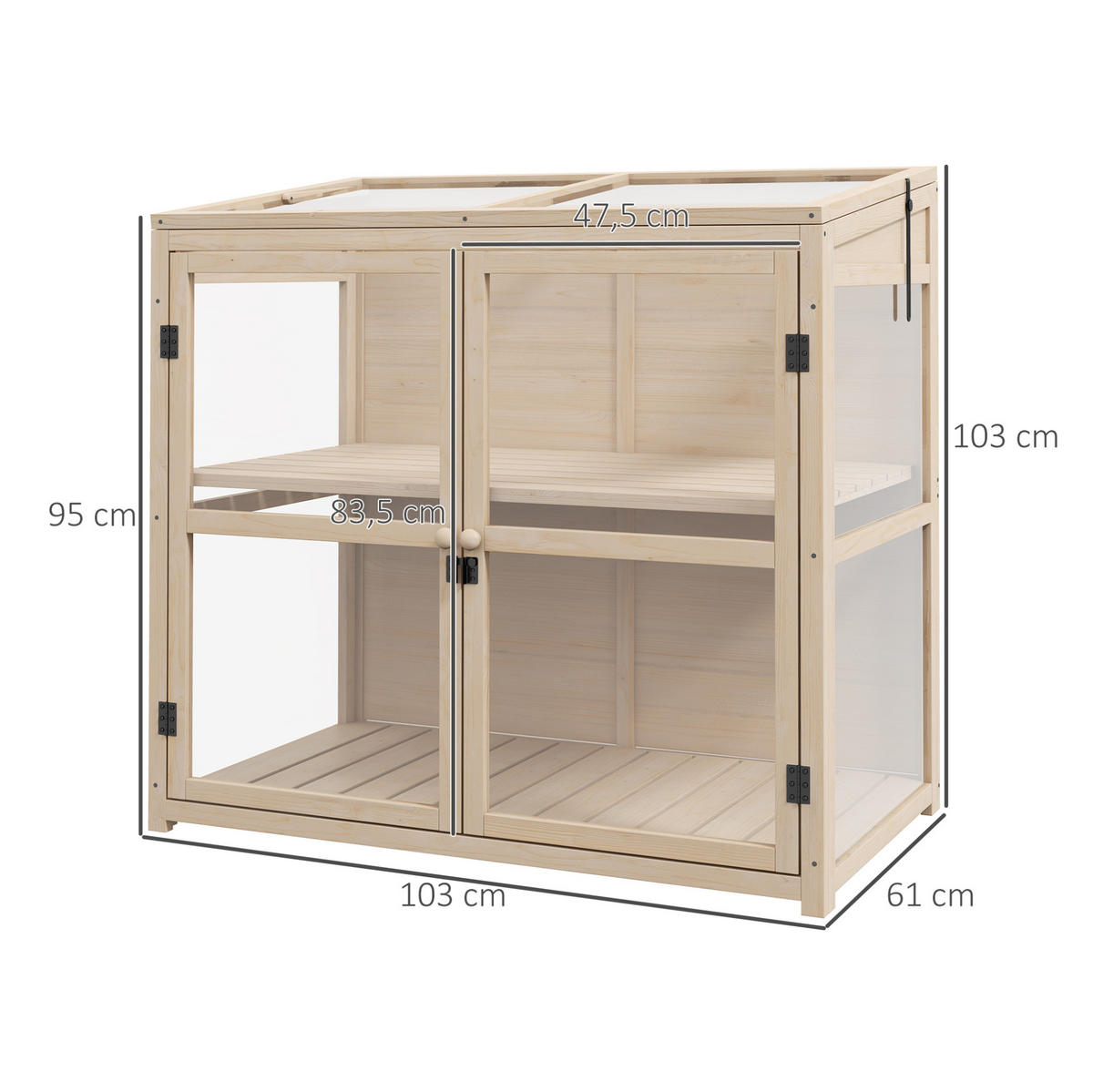GEWÄCHSHAUS aus Holz 103x61x95/103 cm in Natur mit Doppeltür & Dachfenster - Naturfarben, Holz (61/103/103cm) - Modfu