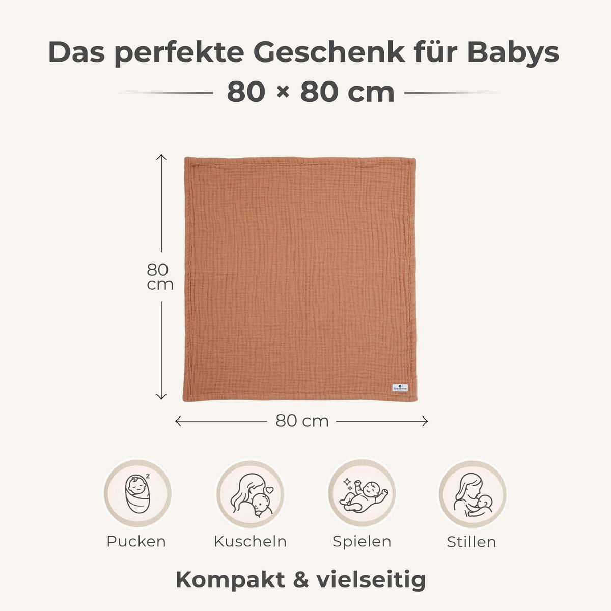 MUSSELINDECKE Kupfer Rot - Rotbraun, Textil (80/80cm) - nordic coast company