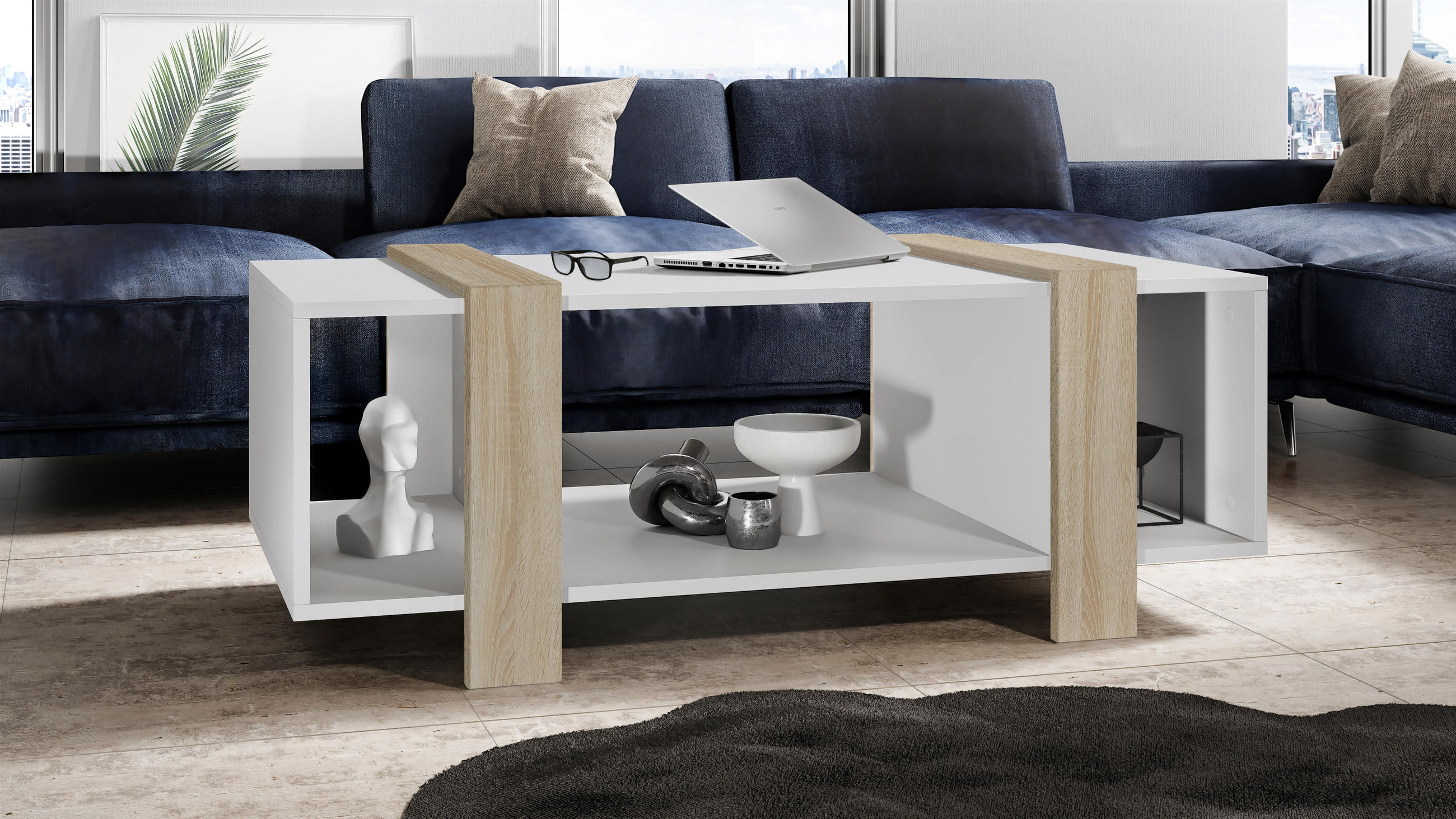 COUCHTISCH Ida Blenden in Eiche sägerau - Eiche San Remo, Holzwerkstoff (56.5/110.5/42cm) - Vladon