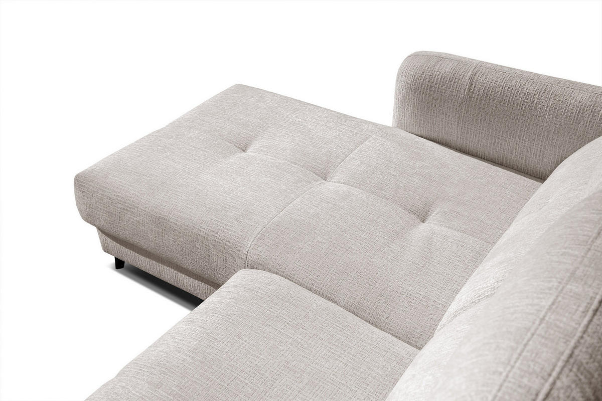ECKSOFA SVEN 3-Sitzer, 1 Relax XL, verstellbare Kopfstützen, creme - Creme/Schwarz, Holzwerkstoff/Textil (256/163cm) - Courtois Laville