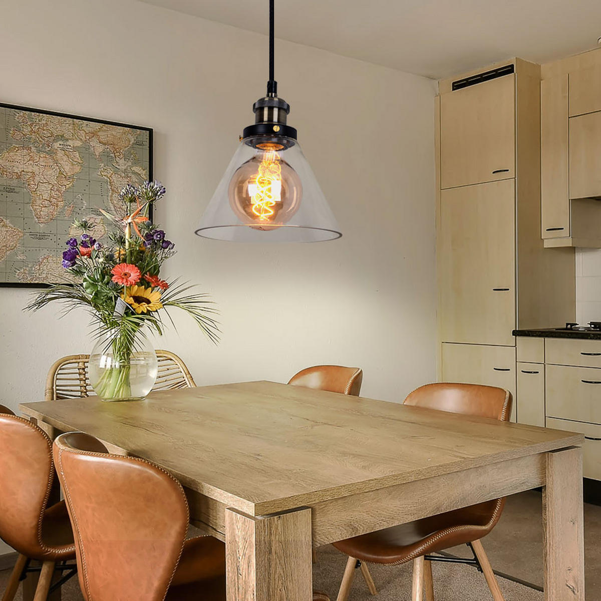 HÄNGELEUCHTE Metall Schwarz Klar - Schwarz, Glas (18/23/110cm)