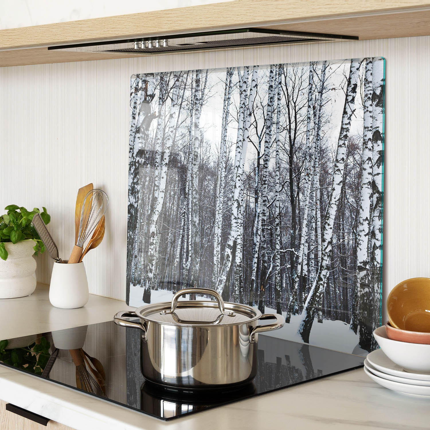 GLASPLATTE 60x52 cm Winterbirken - Weiß, Glas (60/0.4/52cm) - TULUP