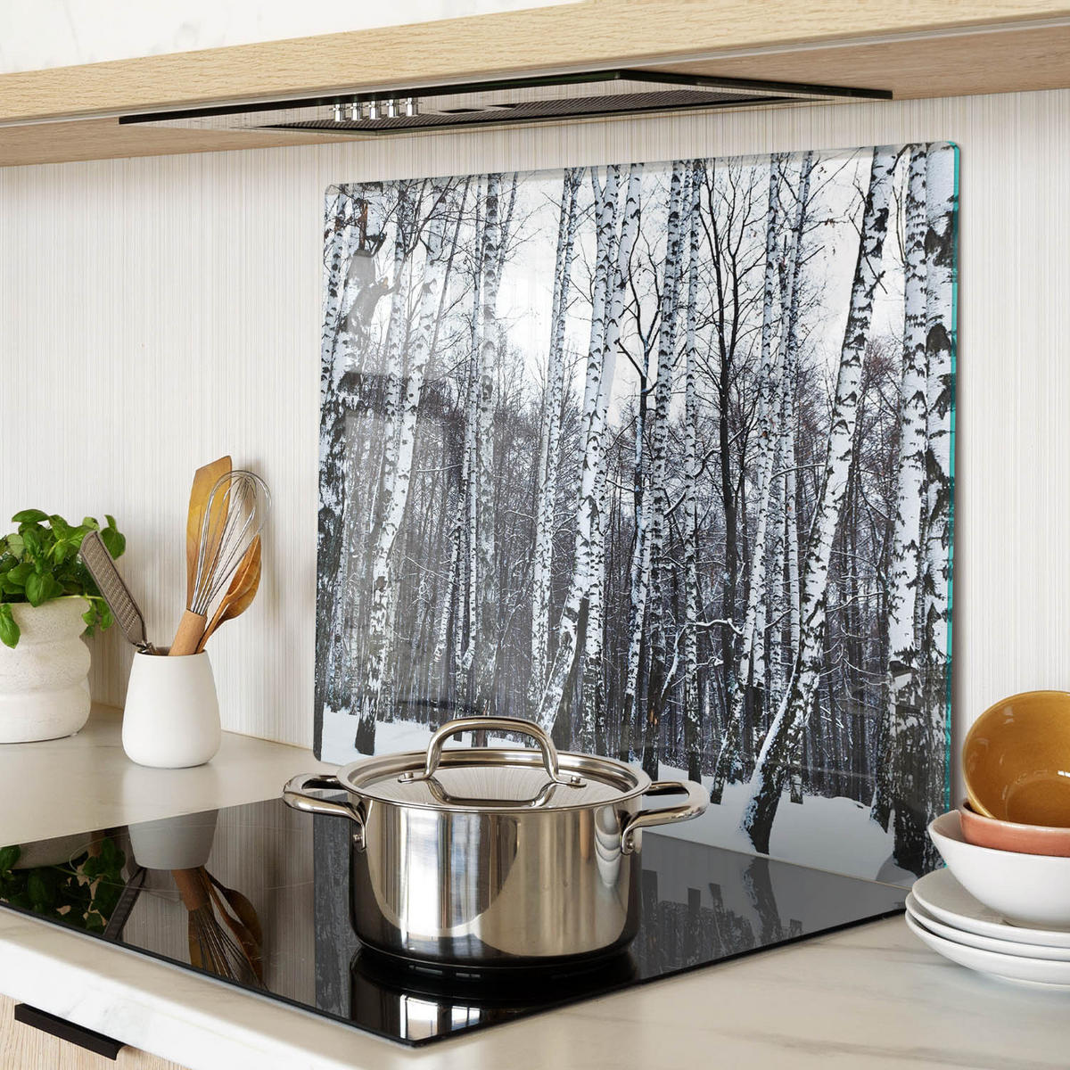 GLASPLATTE 60x52 cm Winterbirken - Weiß, Glas (60/0.4/52cm) - TULUP