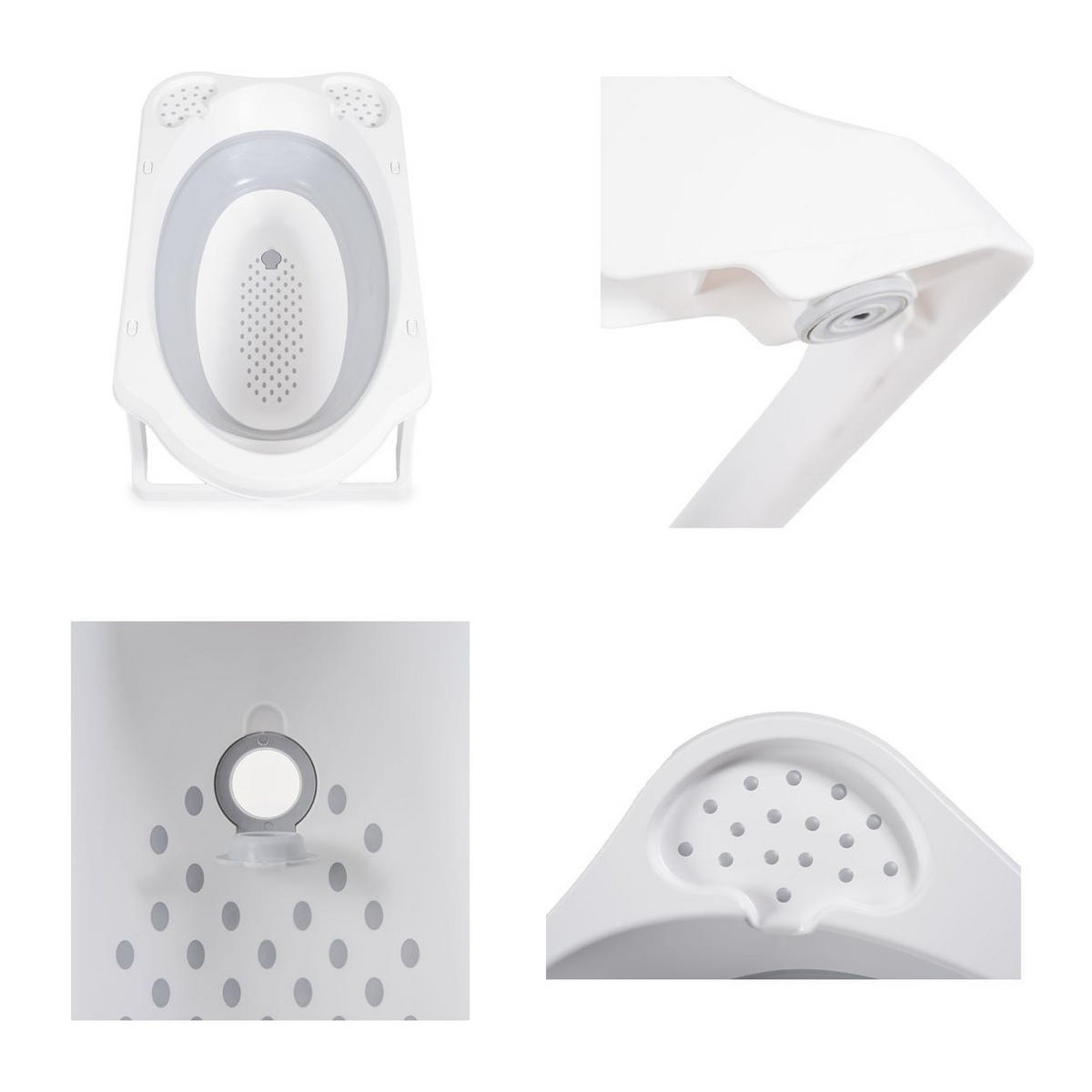 BABYBADEWANNE Set Hawaii grau 4-teilig faltbar Wasserablauf Ablagefächer Netz - Grau, Kunststoff (48/80cm) - Cangaroo