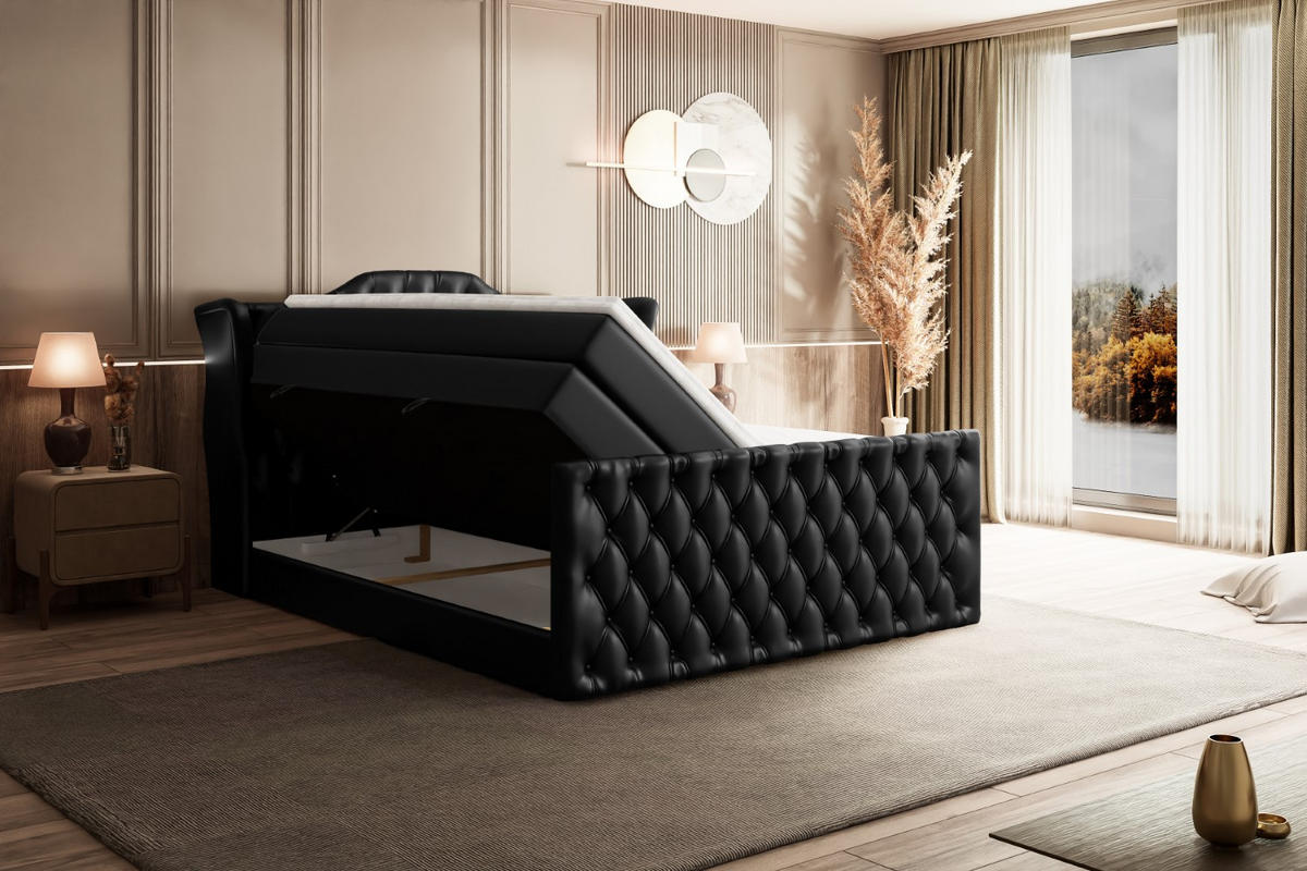 BOXSPRINGBETT VILA-Z KING - 200x200 - H3/H4 - Schwarz Hochglanz - Schwarz Hochglanz, Holzwerkstoff (200/200cm) - ALTDECOR