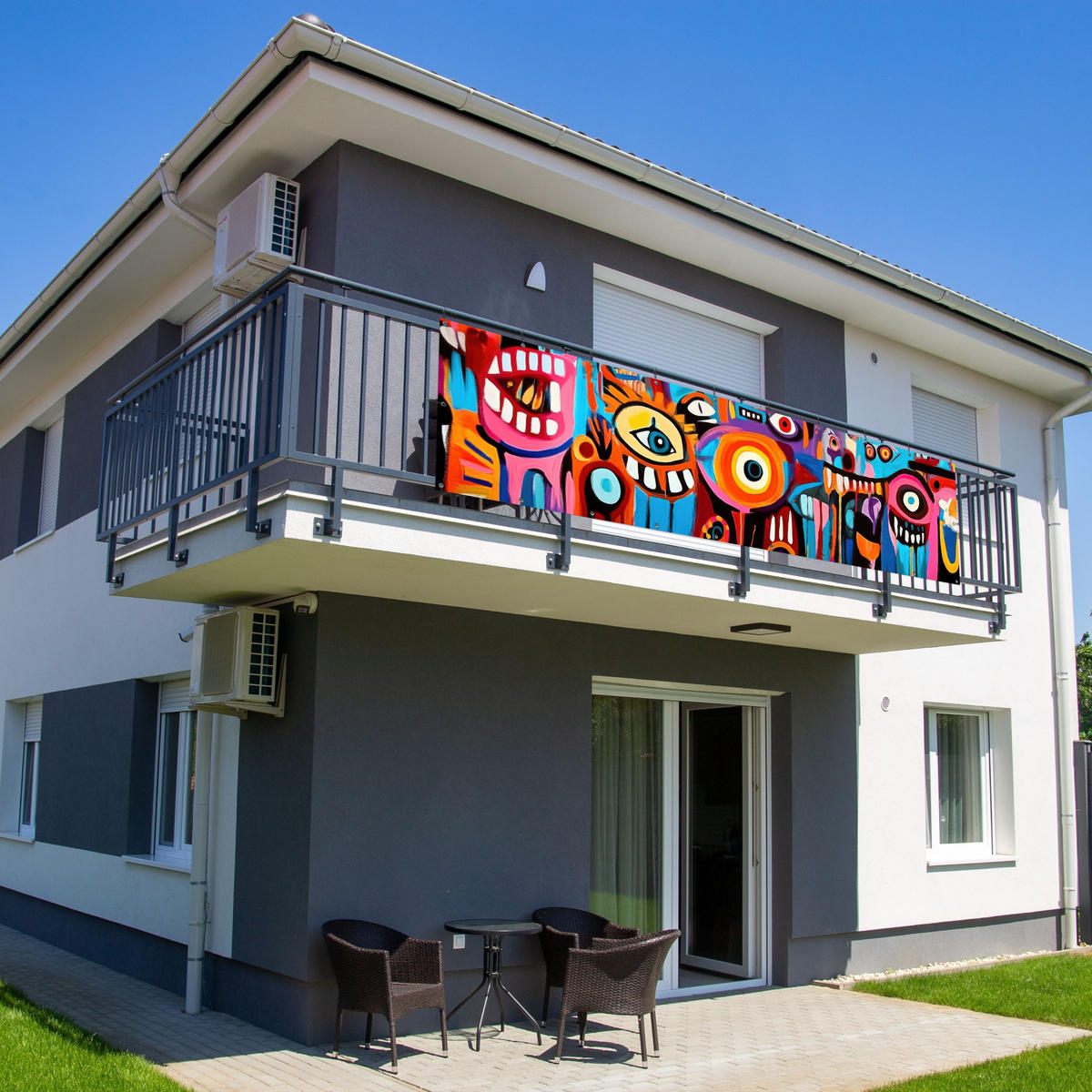 BALKON-SICHTSCHUTZ Abstrakt - Gesicht - Farbenfroh - Multicolor, Kunststoff (300/75cm) - MuchoWow