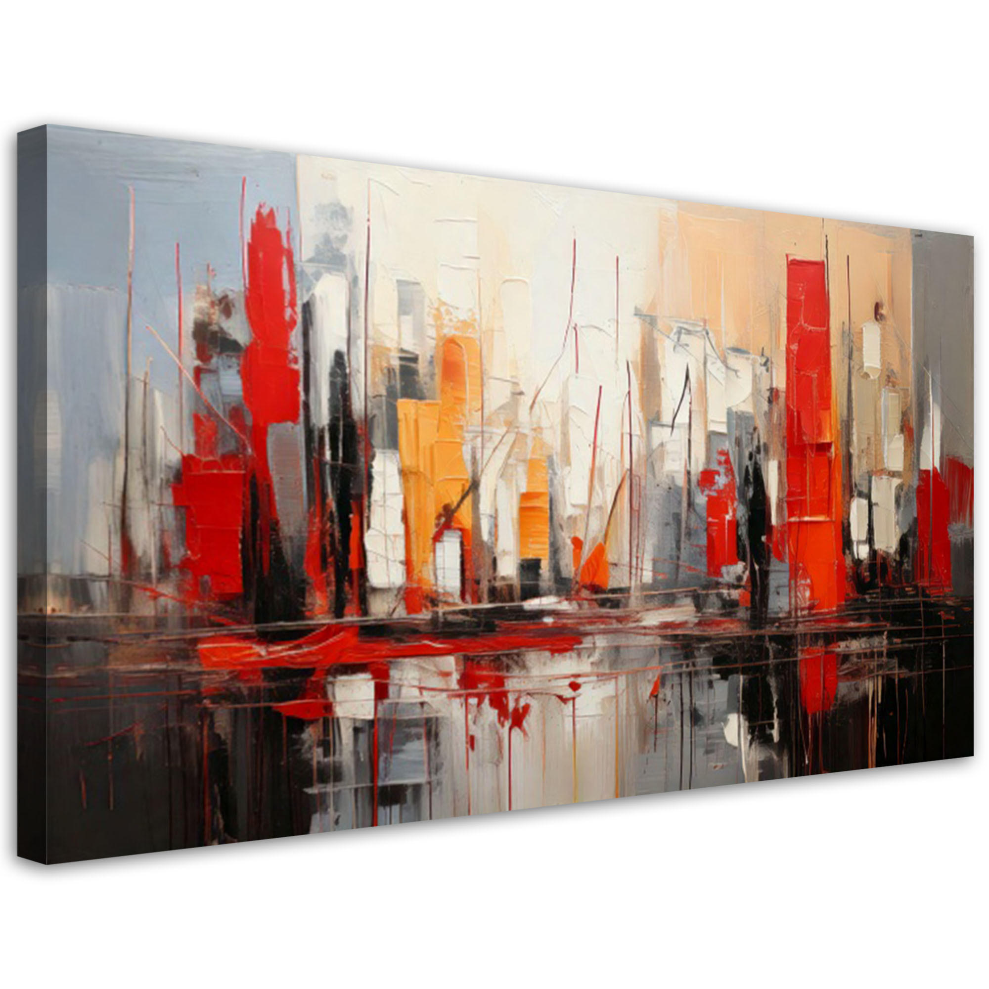 LEINWANDBILD Stadt Abstraktion Rot 80x40cm - Rot, Textil (80/40cm) - Feeby