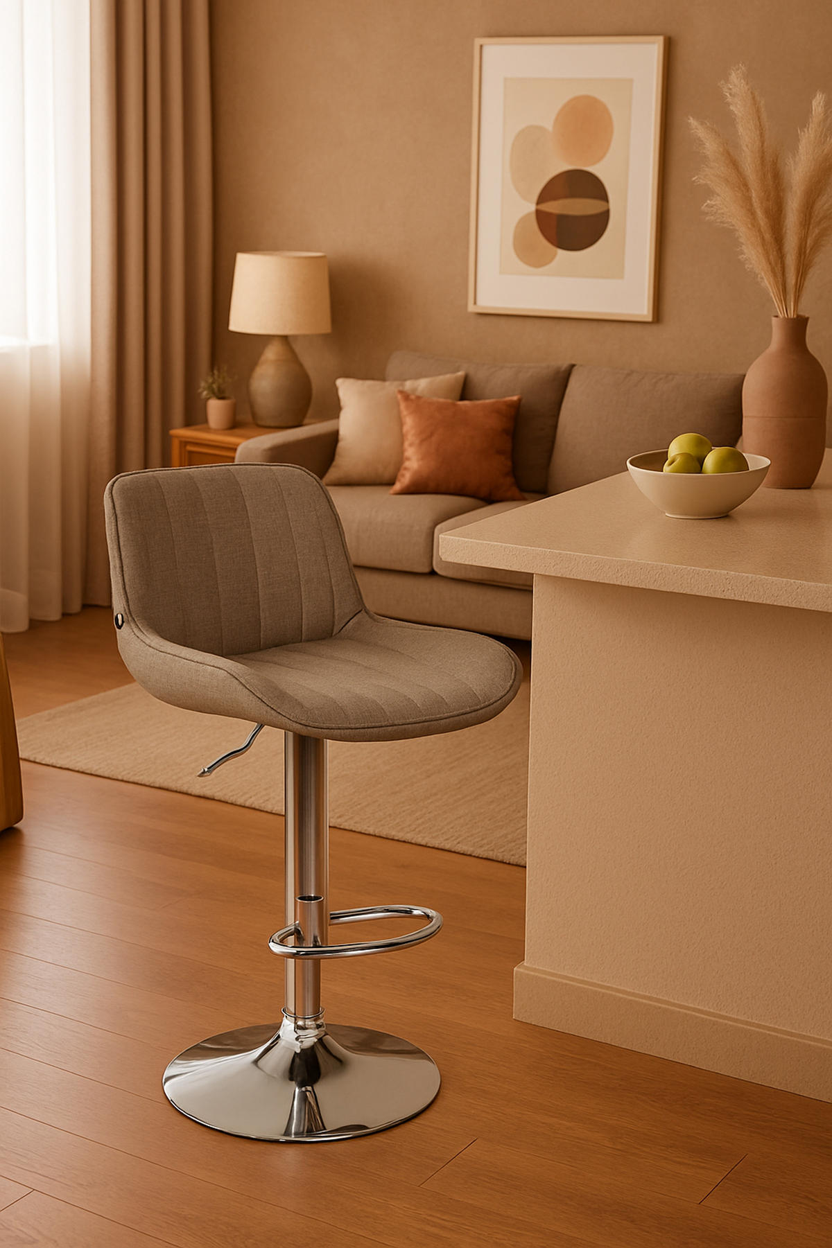 BARHOCKER Lento Gestell Metall in Chromoptik Stoff Taupe - Chromfarben/Grau, Textil/Metall (50/108/50cm) - TPFLiving