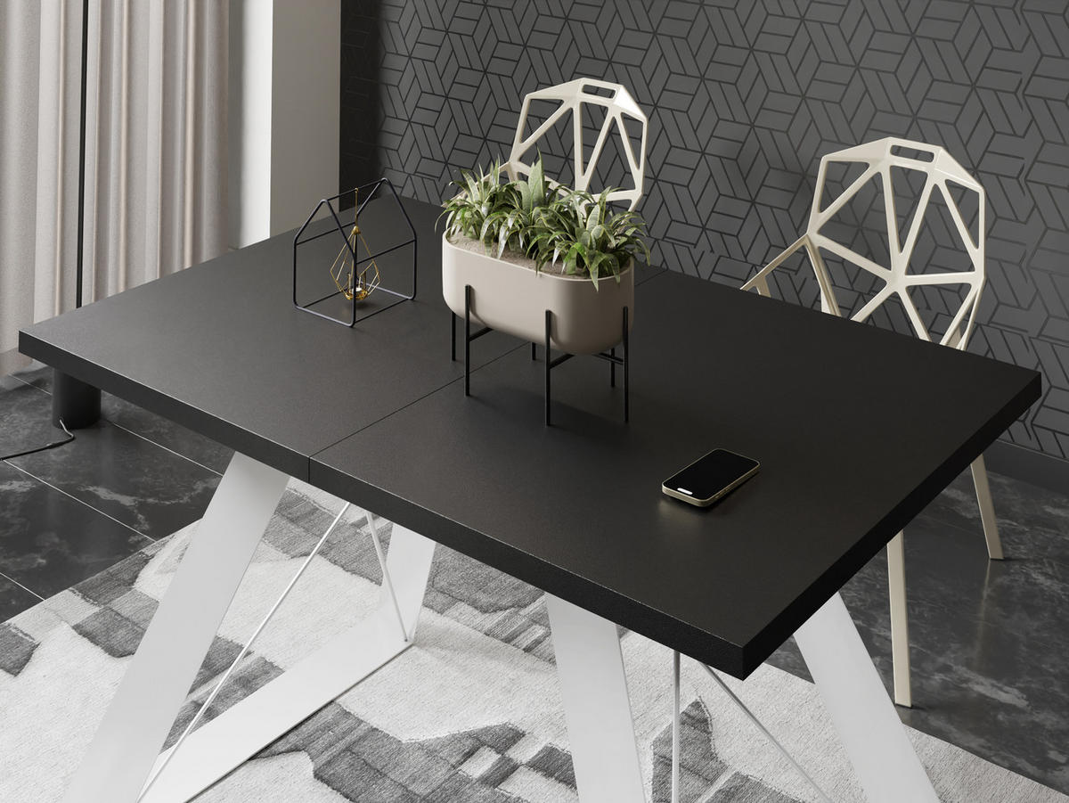 ESSTISCH Colter Weiß rechteckig ausziehbar, Schwarz 140-240/80/76 cm - Schwarz/Weiß, Holzwerkstoff/Metall (140/80/76cm) - WFL GROUP