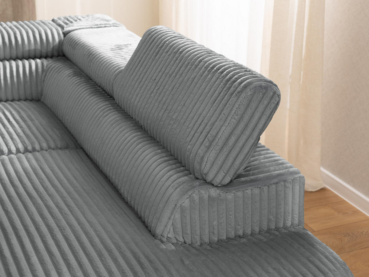ECKSOFA mit Schlaffunktion und Bettkasten Bonnie aus Grau Cord-Stoff mit verstellbaren Kopfstützen und Armlehne - Ottomane rechts - Schwarz/Grau, Holz/Textil (275/210cm) - S-Style Möbel