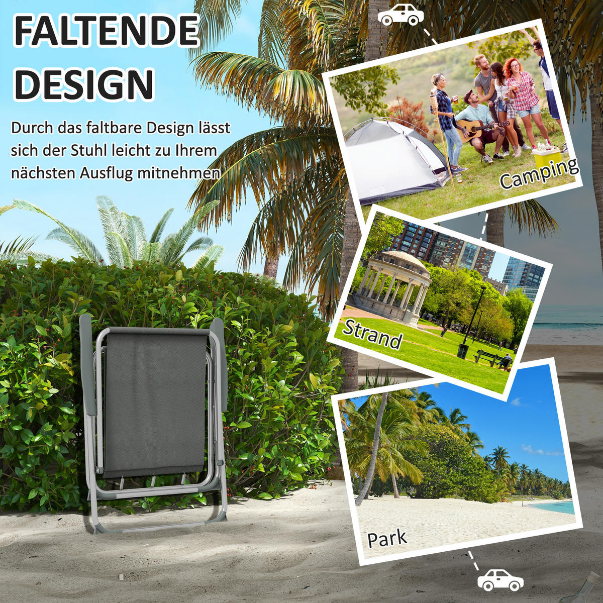 KLAPPSTUHL, Oxfordstoff, Grau - Grau, Kunststoff (54/76/53cm) - Outsunny