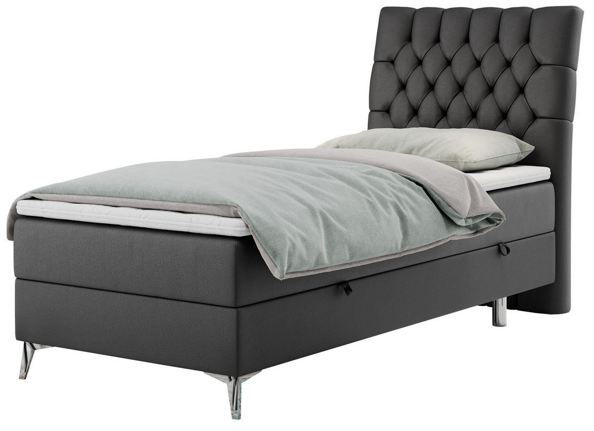 BOXBETT MILEN 90/200 Dunkelgrau Kunstleder - H4 - Rechts Seite - Dunkelgrau, Holz/Textil (90/200cm) - MKS