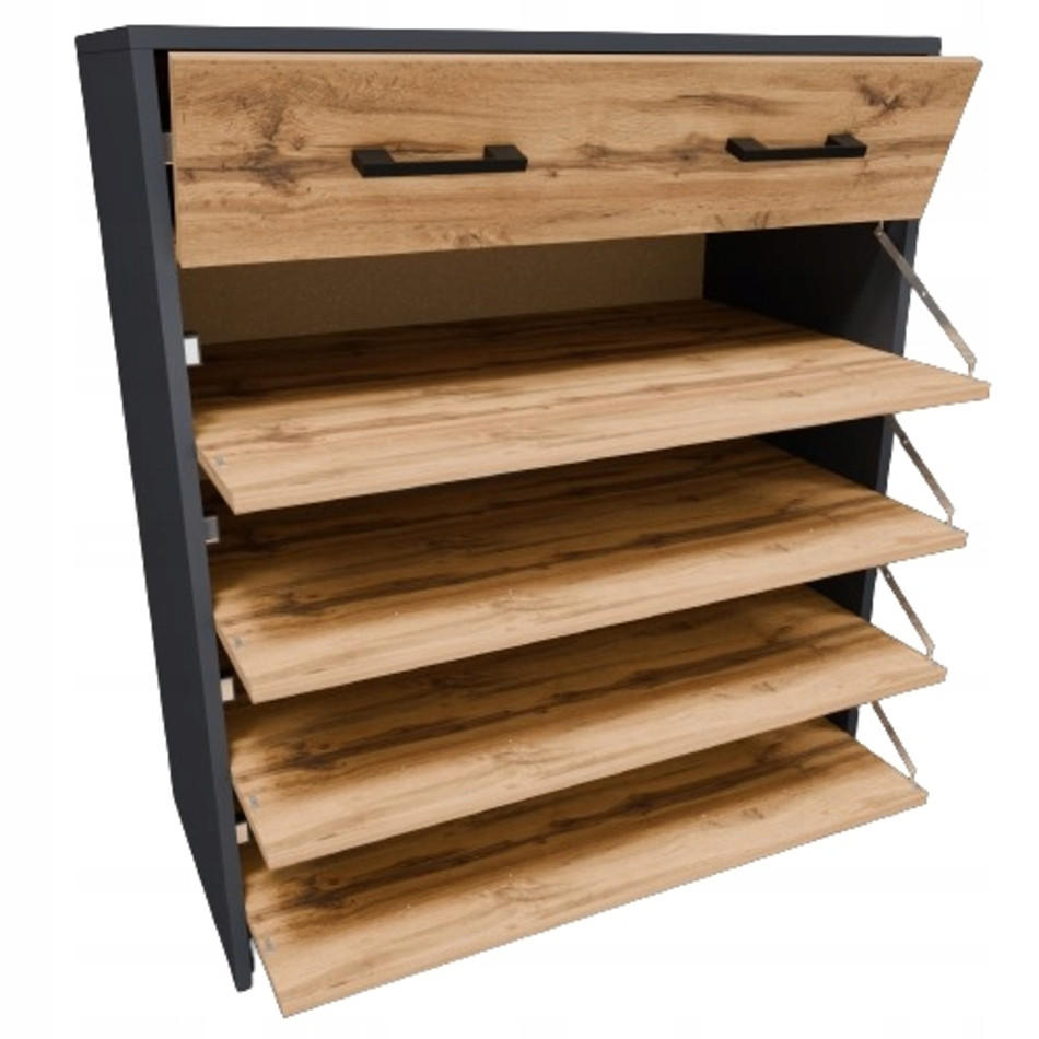 SCHUHSCHRANK 5S Anthrazit-Wotan Eiche 74/35/85 cm 5 ausklappbare Schuhablagen - Anthrazit/Eiche Wotan, Holzwerkstoff (74/85/35cm) - Matkam Möbel