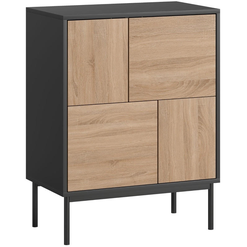 SIDEBOARD aus MDF und Metall 60x35x78 cmSchwarz mit Push-to-open-Funktion und 4 geschlossenen Fächern - Schwarz, Holzwerkstoff (60/78/35cm) - Modfu