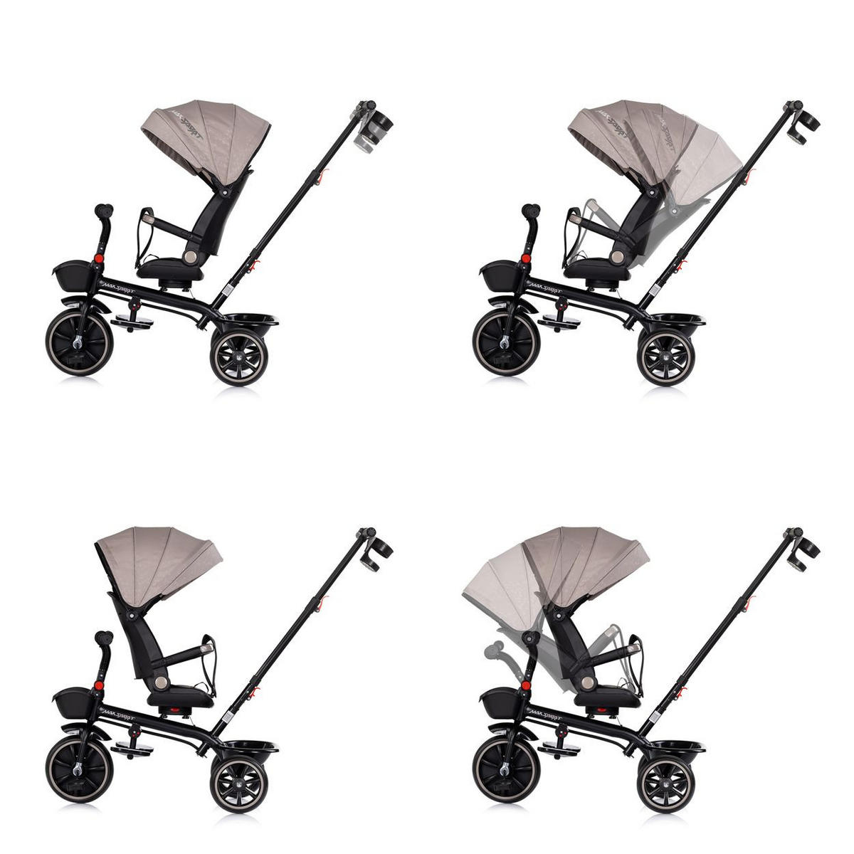 DREIRAD Max Sport 2 in 1 Dreirad, Becherhalter, Sitz umkehrbar, Korb - Schwarz, Metall (116/50/95cm) - Chipolino