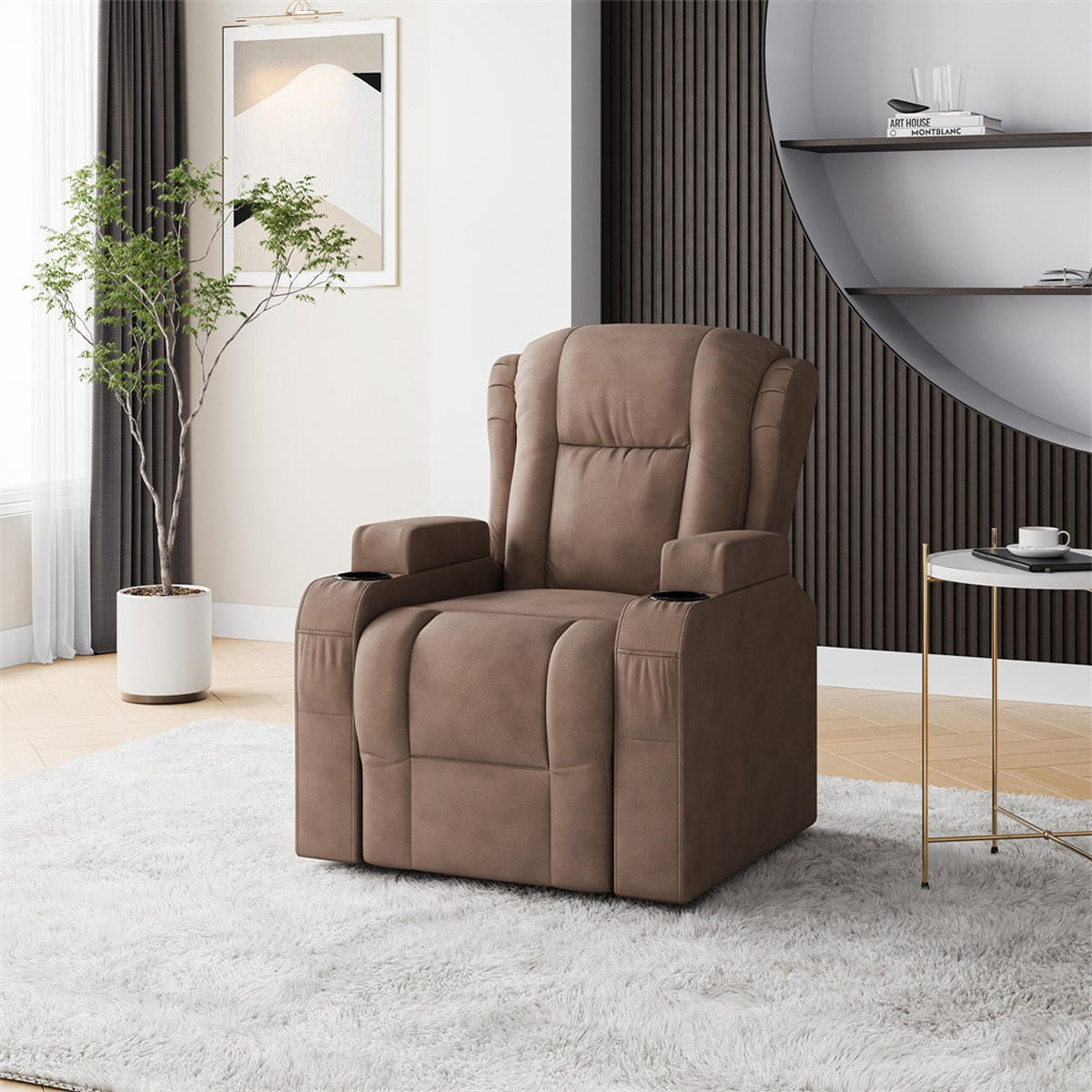 MASSAGESESSEL mit Aufstehhilfe - 8-Punkt-Massage und Heizfunktion - USB-Ladeanschluss - Braun - Braun, Textil (102/105/93cm) - DELFA