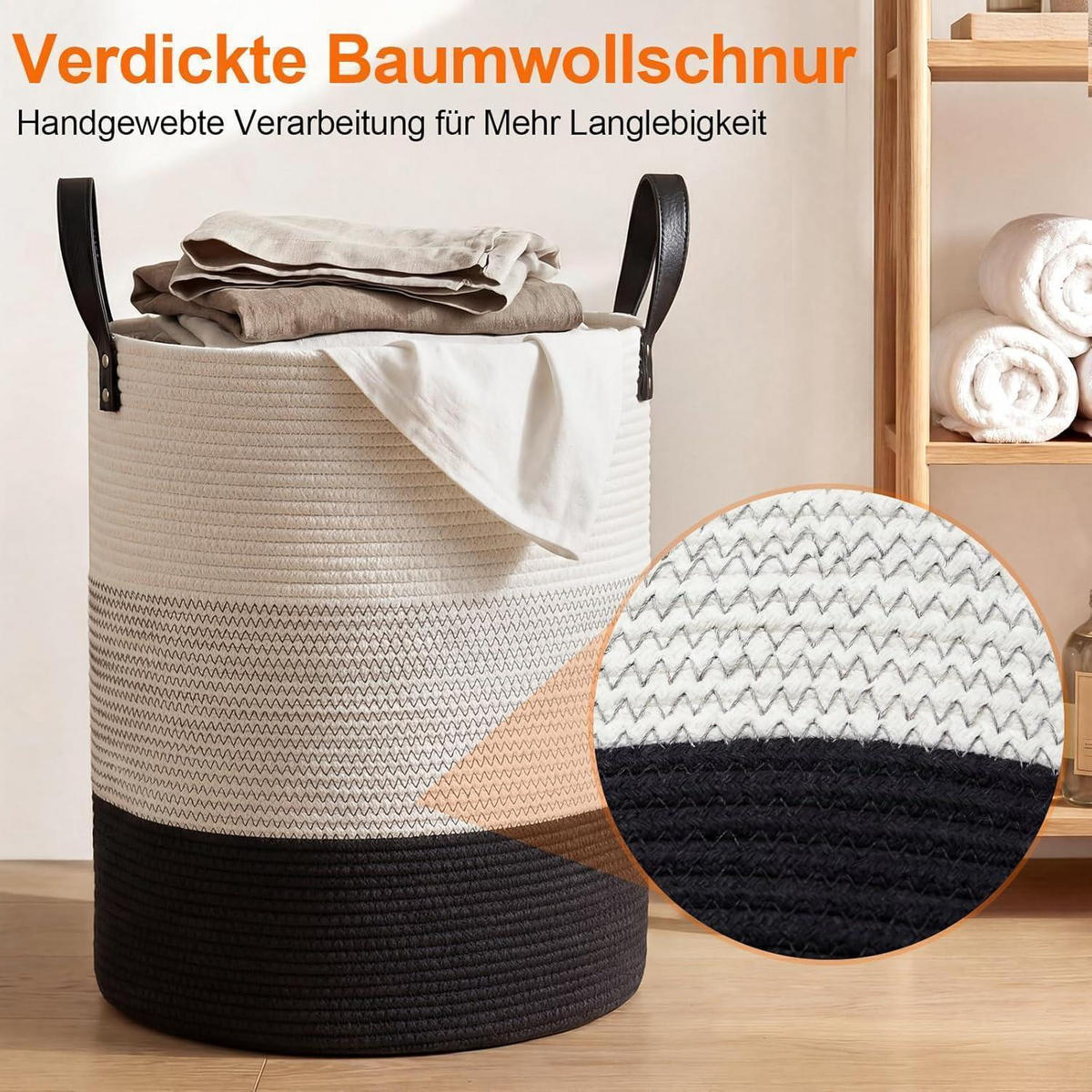 WÄSCHEKORB 58L Baumwollschnur Schwarz-Weiß - Multicolor, Textil (38/50/38cm)