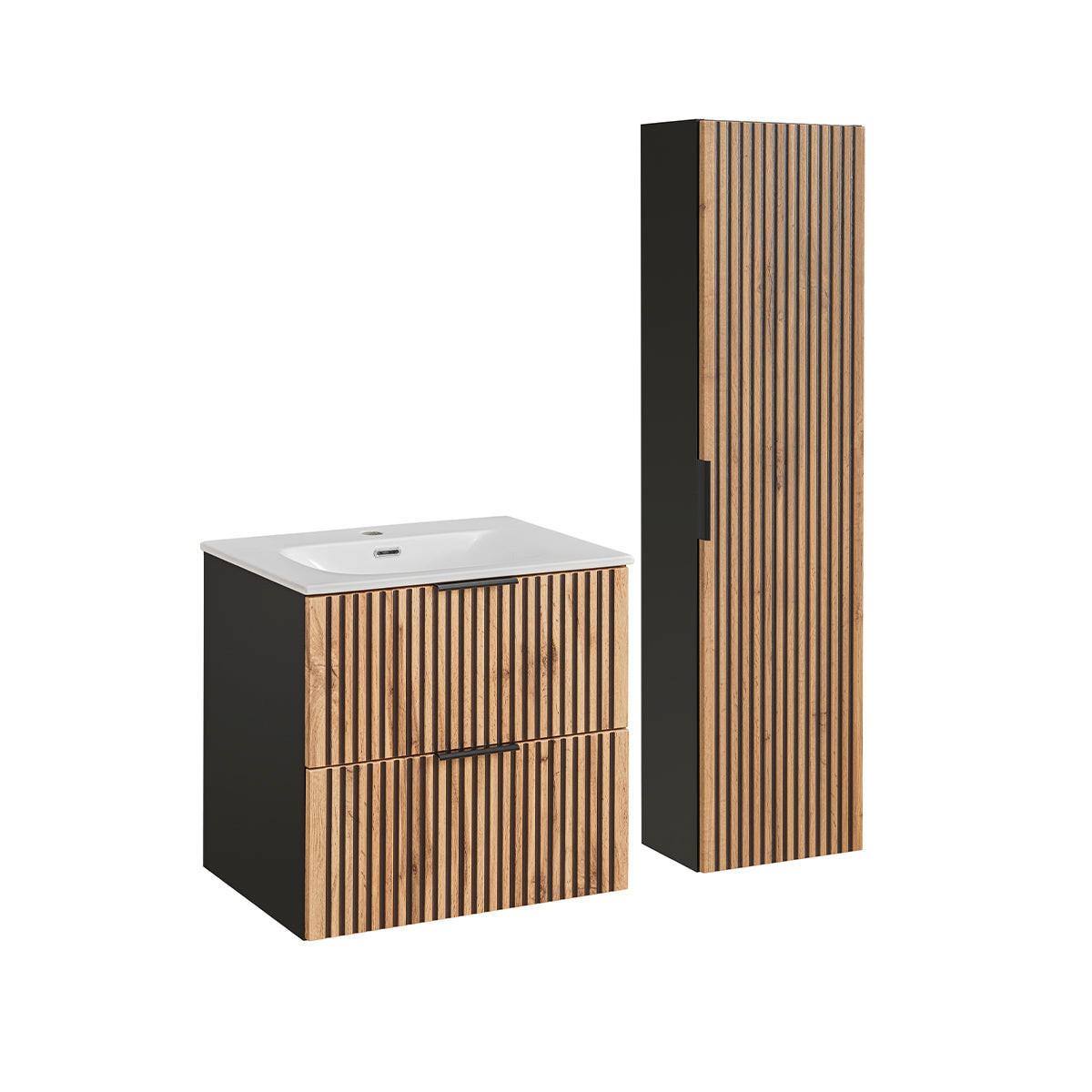 Petits-meubles KOUPELNOVÝ NÁBYTEK 60.2cm Gaia 2er-Set Dubové dřevo a černá barva