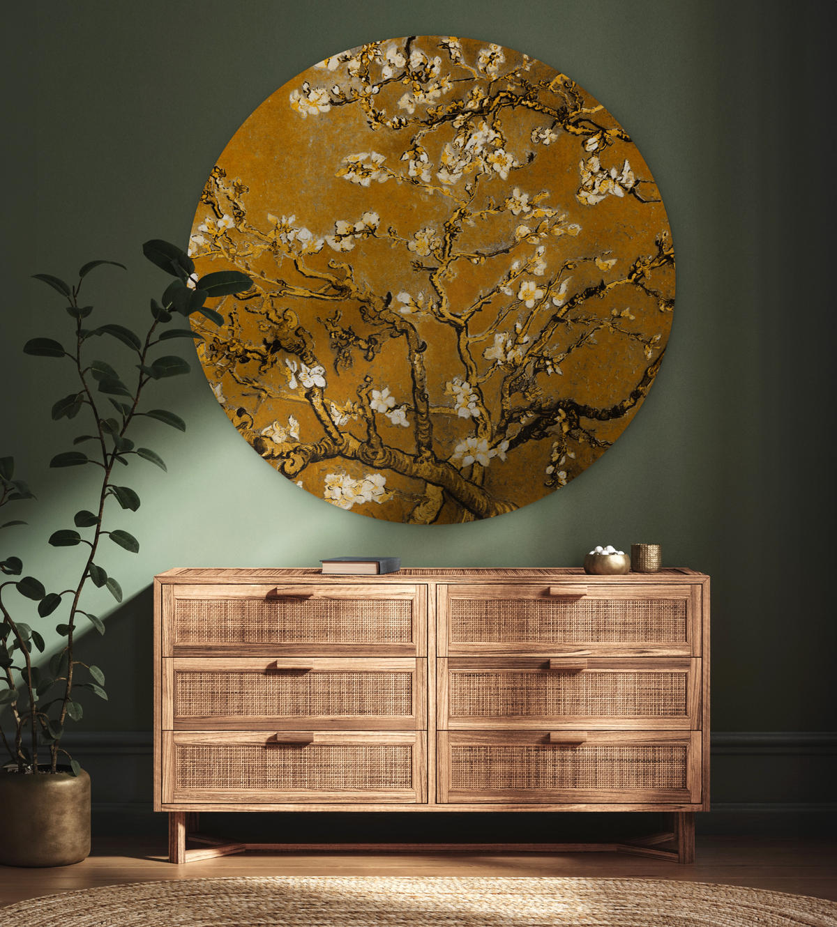WANDBILD Mandelblüte - Kunst - Van Gogh - Gold 150x150 cm - Wengefarben, Kunststoff (150/150cm) - MuchoWow