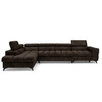 ECKSOFA PUDDING MAXI L Links mit Schlaffunktion 125x195 Velours Dunkelbraun - Dunkelbraun/Schwarz, Holz/Textil (350/203cm) - Muffo