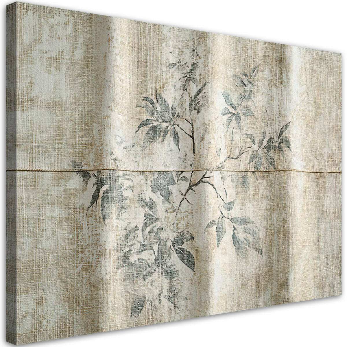 WANDBILD pflanzenblätter auf einem strukturierten hintergrund - Grau, Textil (60/40cm) - Feeby