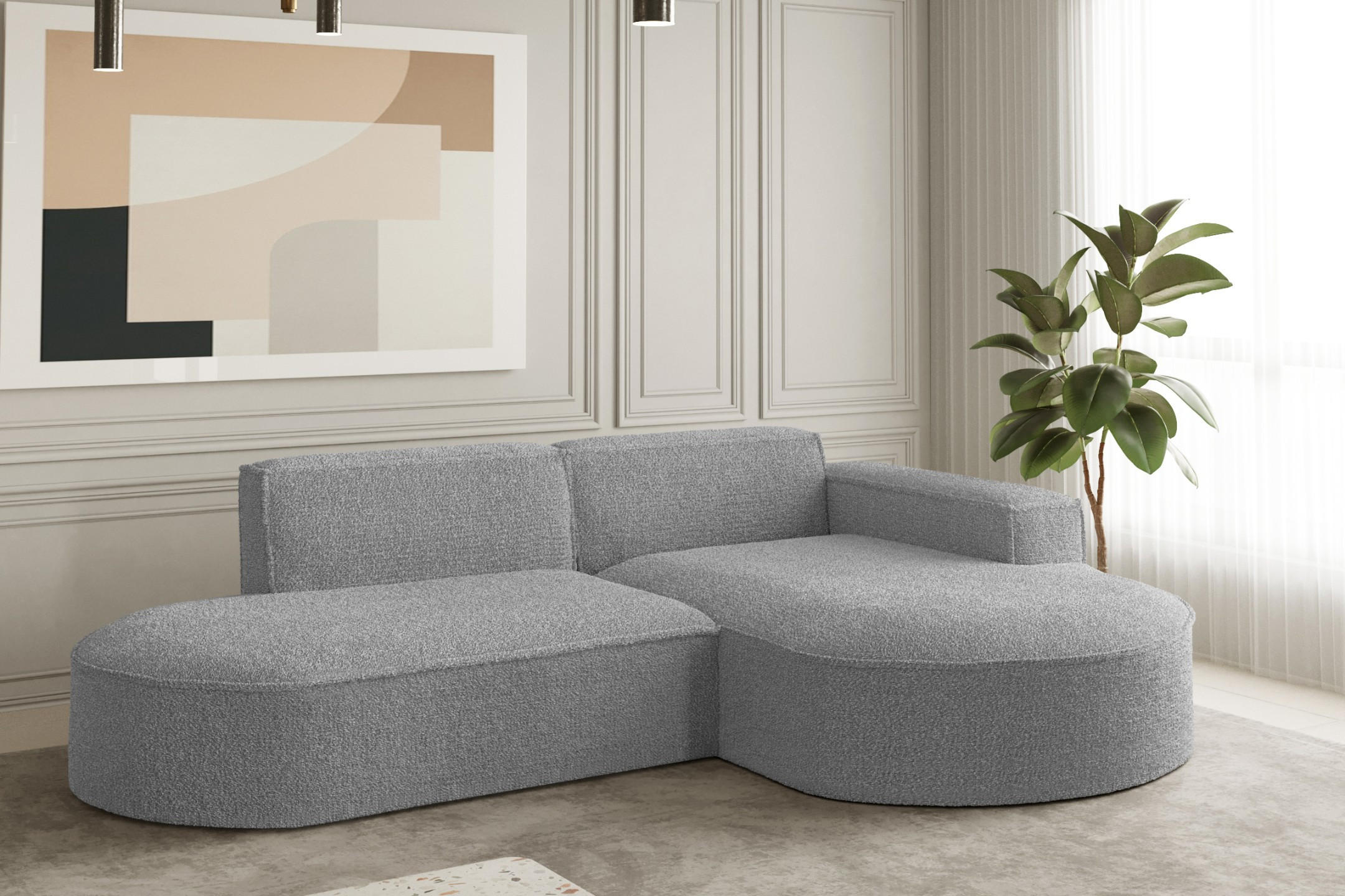 ECKSOFA Designer L-Form MODENA STUDIO Stoff Loop Grau Rechts - Grau, Holz (236/165cm) - Kaiser Möbel