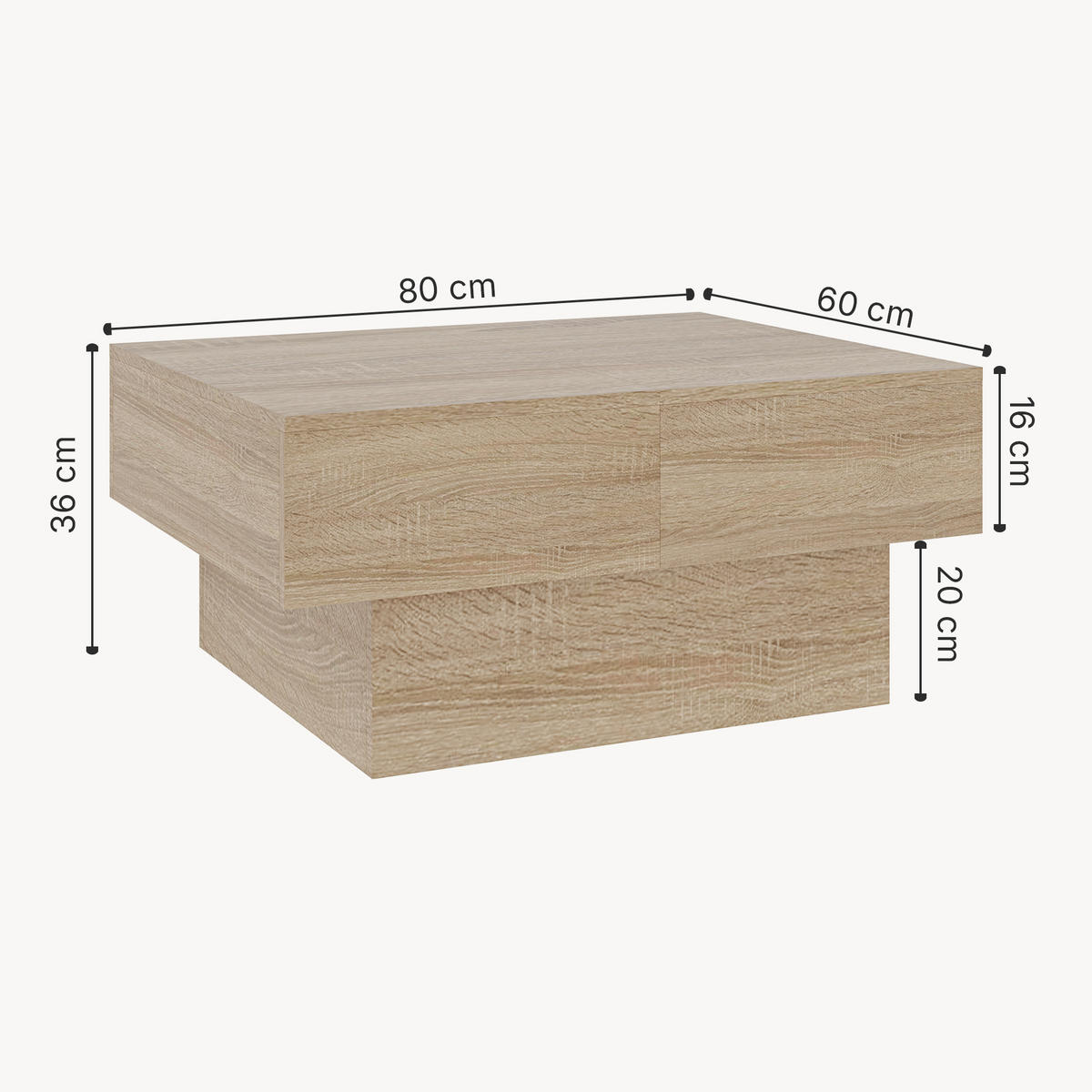 KONFERENČNÍ STOLEK Lens 80/60/36 cm - barva dubu, kompozitní dřevo (60/80/36cm) - [en.casa]