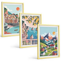 BILDER SET 3er Set - 40x60 cm Goldrahmen - Farbenfrohe Berge und Städte - Goldfarben, Kunststoff (40/60cm) - TULUP