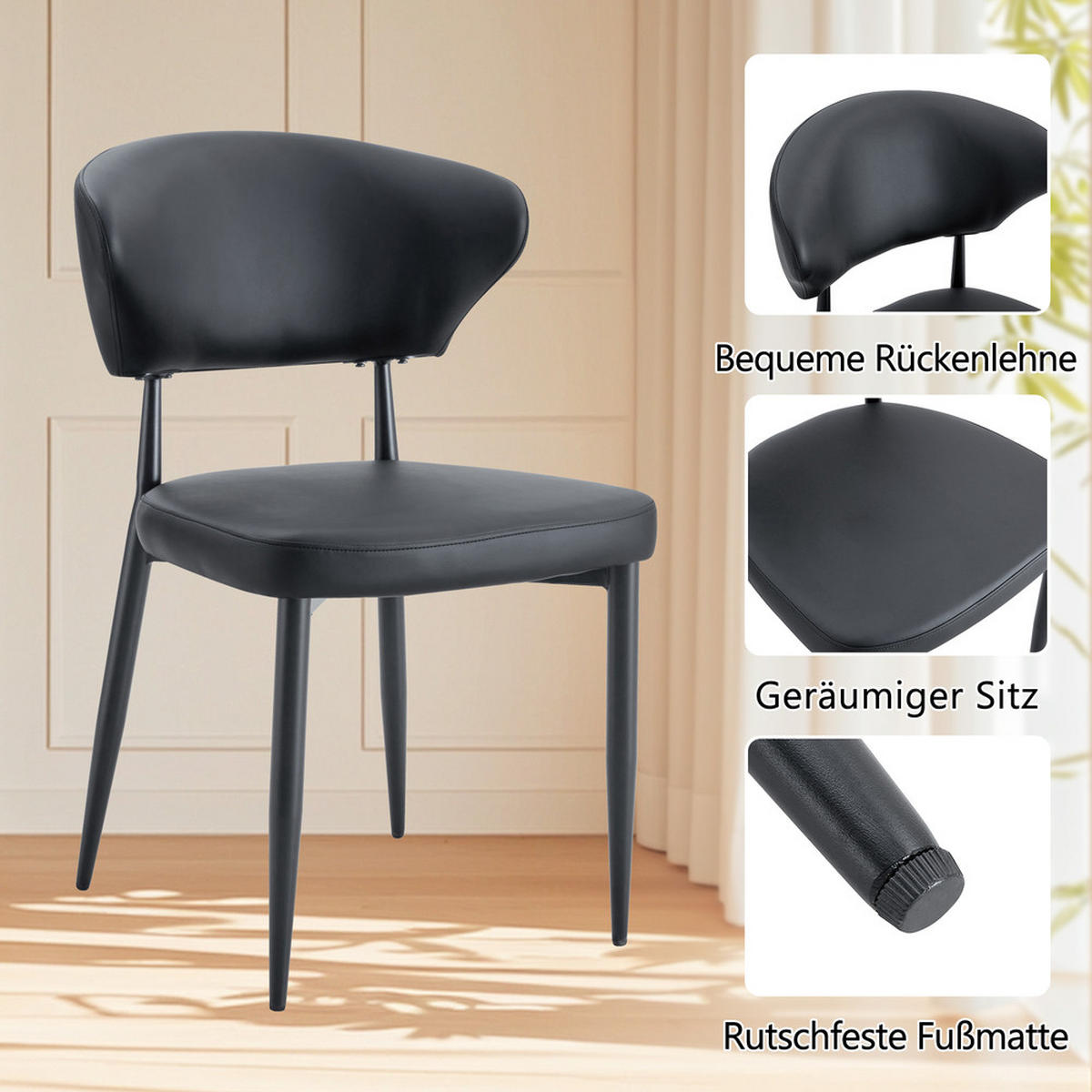 TISCHGRUPPE 3-tlg Tisch 100cm Schwarz Holzoptik mit 2 PU-Sesseln - Schwarz, Metall (63/22/113.5cm) - Raelunyi