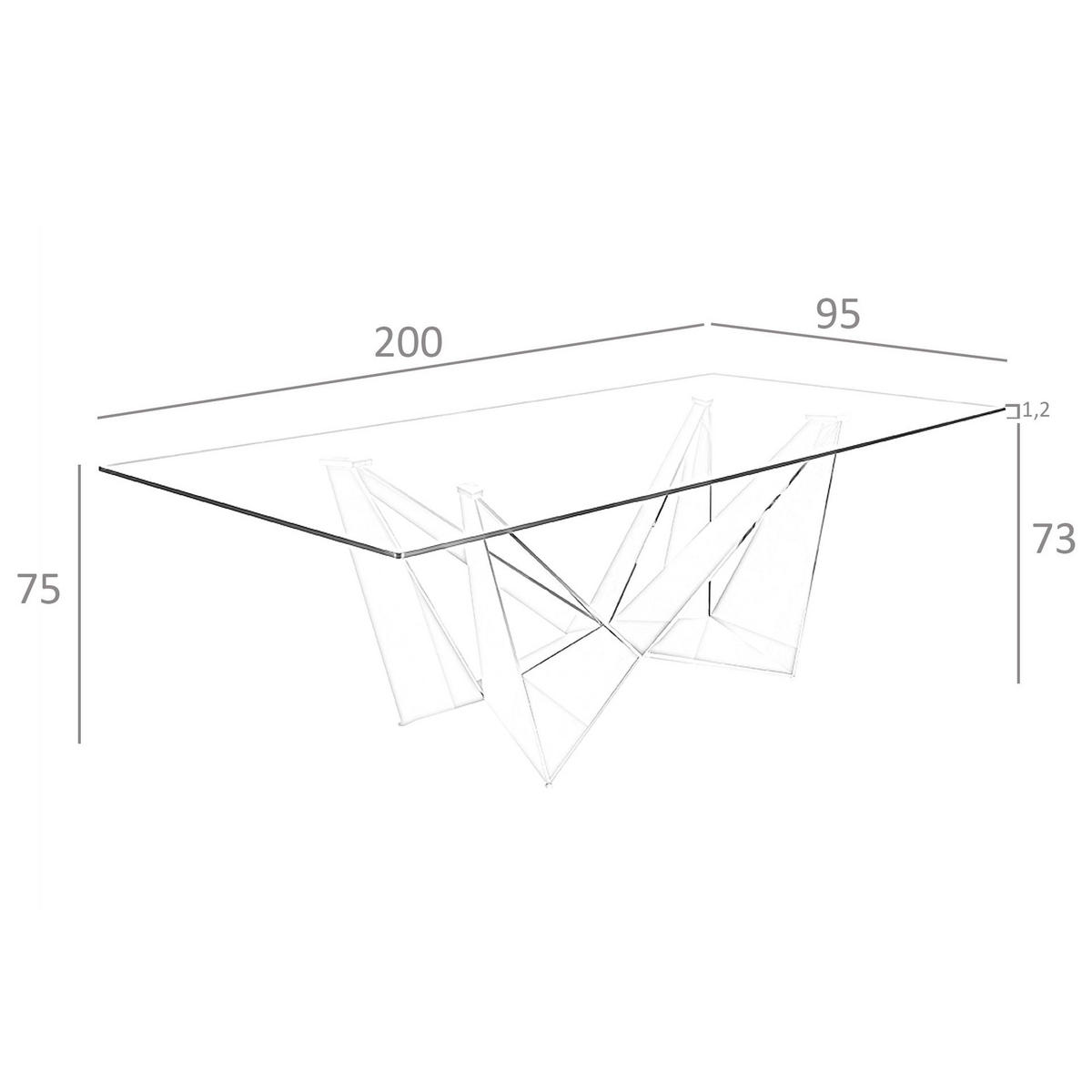 ESSTISCH Rechteckig gehärtetes Glas aus verchromter Stahl - Edelstahlfarben/Transparent, Metall (95/200/75cm) - ANGEL CERDA
