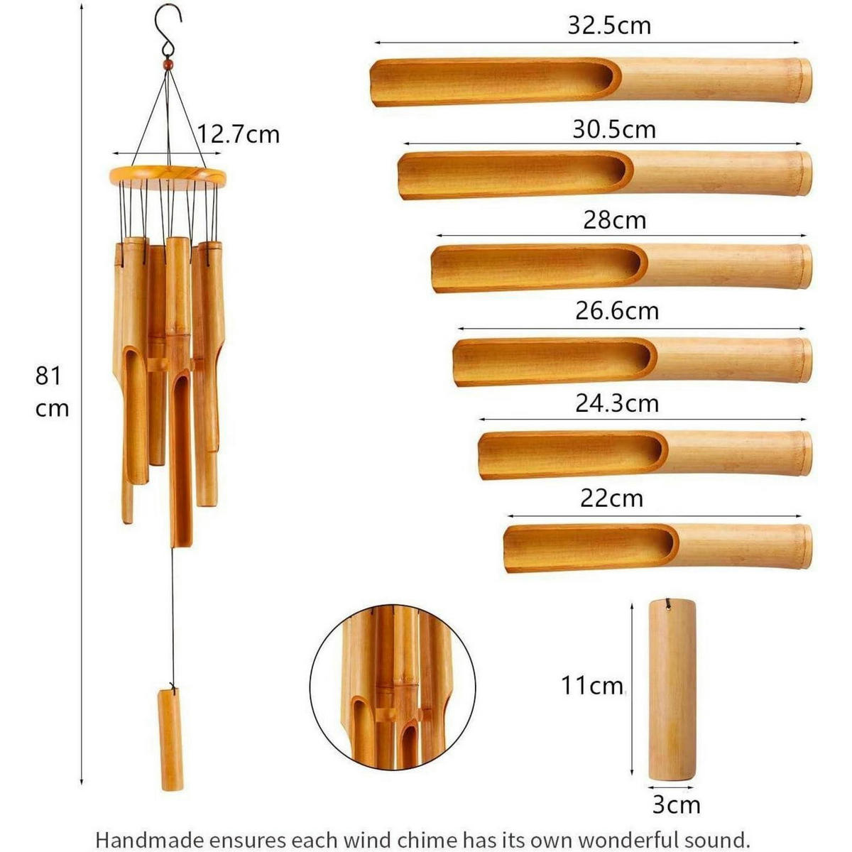 WINDSPIEL Bambus 81 cm - Braun, Naturmaterialien (12.7/12.7/81cm)