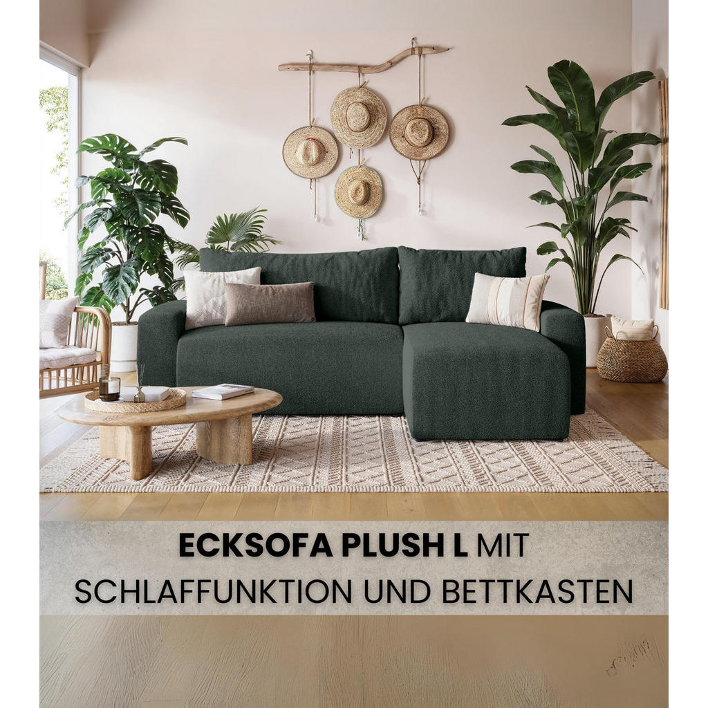Thumbnail - Bromarkt Ecksofa, Dunkelgrün, Textil, 3-Sitzer, Füllung: Federn, L-Form,L-Form, 240x145 cm, Wohnzimmer, Sofas & Couches,...