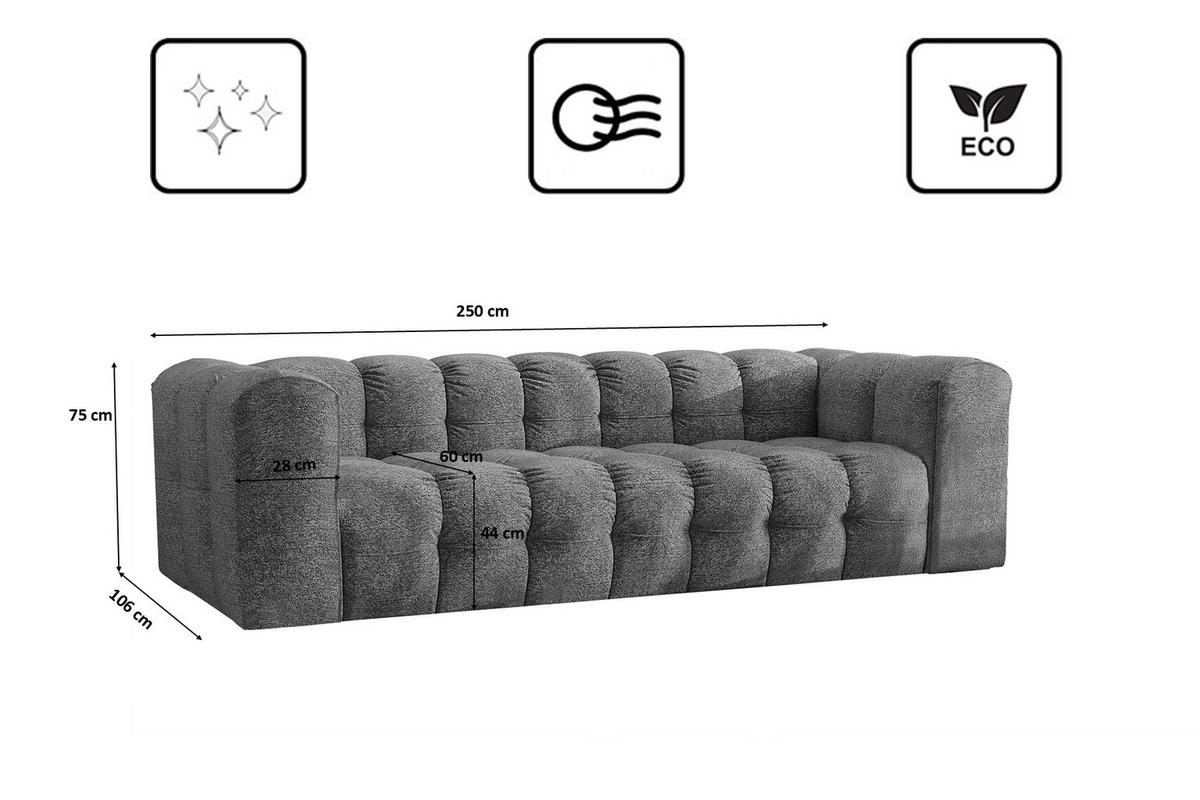 SOFA 4-Sitzer, Komfort, BALOO, Stoff Schenille & Bouclé, Anthrazit - Anthrazit, Holz (250/75/106cm) - Kaiser Möbel