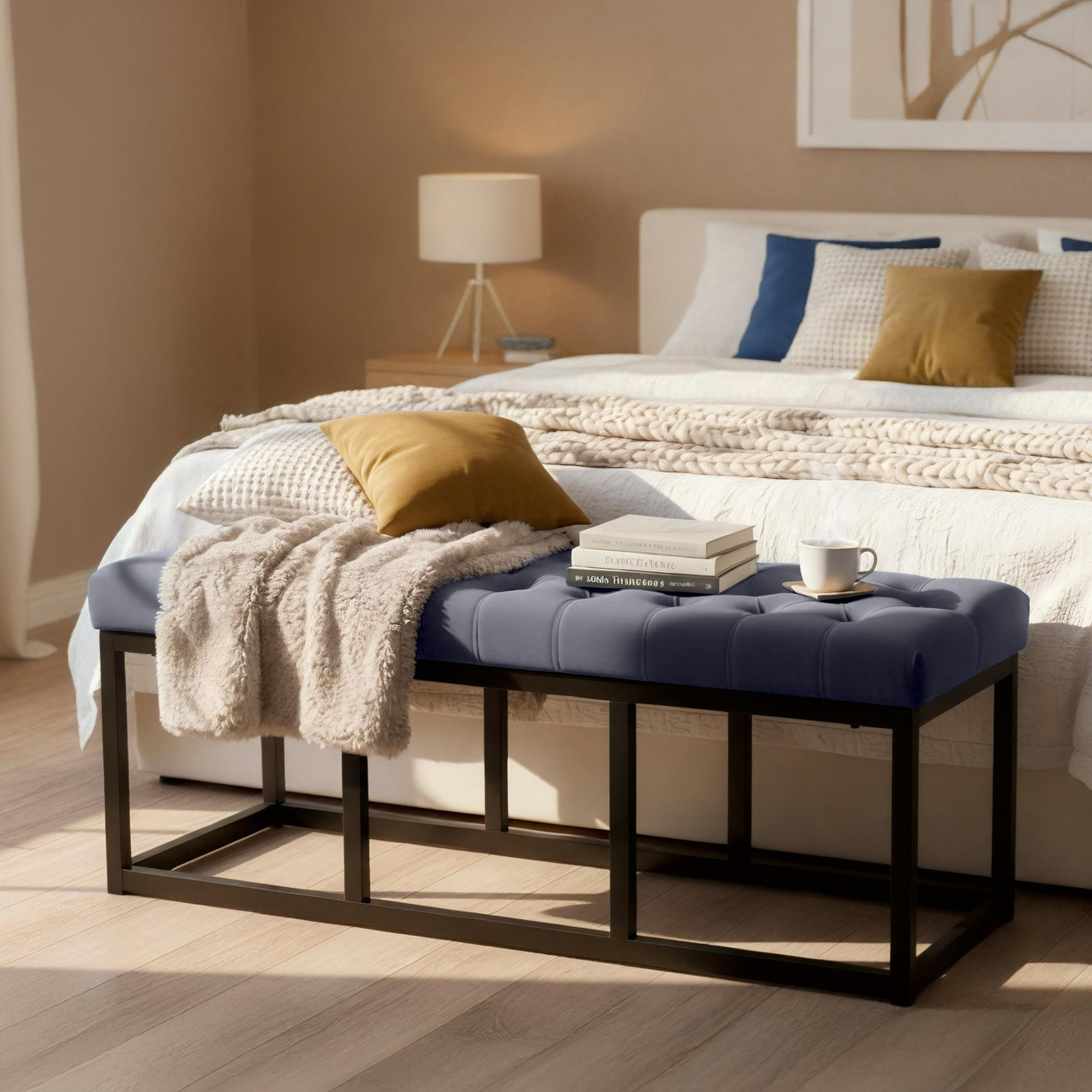 SITZBANK 120/37 cm Samt Grau - Schwarz/Grau, Textil/Metall (120/42/37cm) - CLP