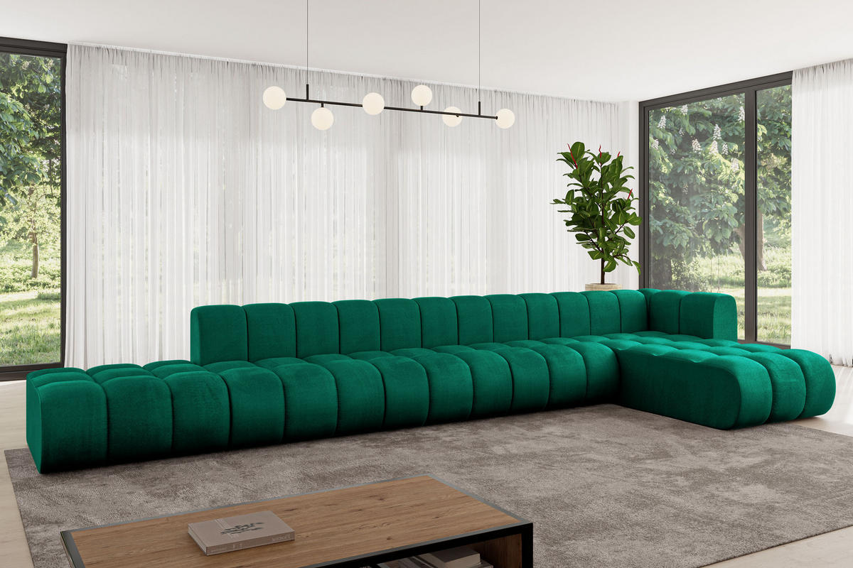 ECKSOFA modulares Sofa Zuvon-L3 - 478x177x70 cm Grün - Dunkelgrün, Holzwerkstoff/Textil (478/177cm) - ALTDECOR