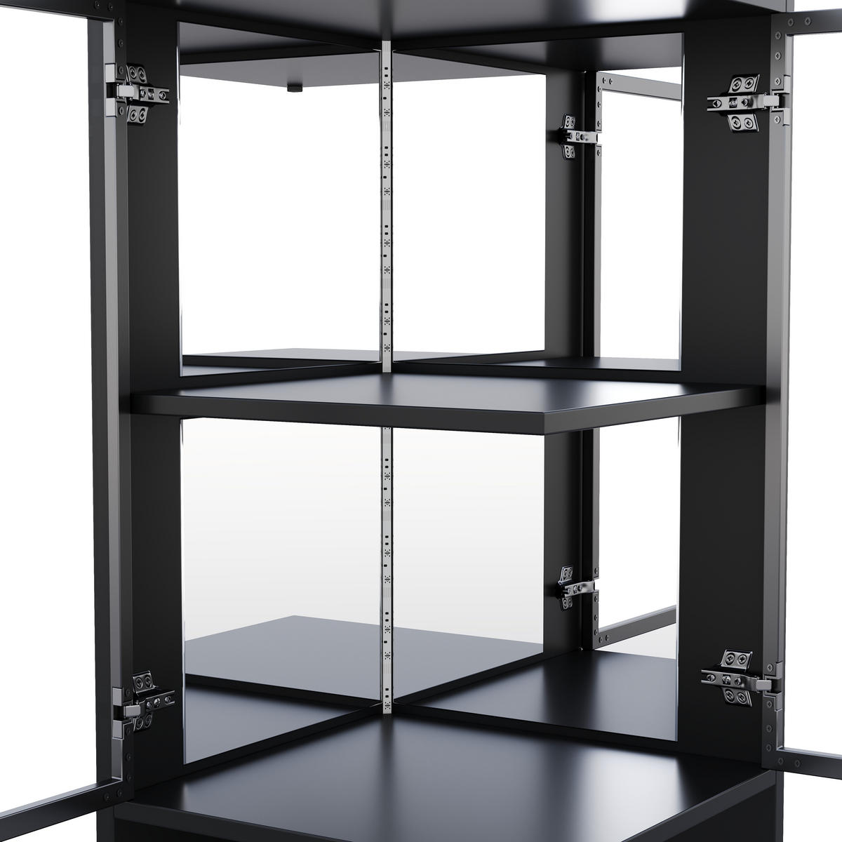 VITRINE LED Glastüren Spiegelrückwand 205cm Weinschrank Weiß - Schwarz, Holzwerkstoff (42/205/44cm) - FLIEKS