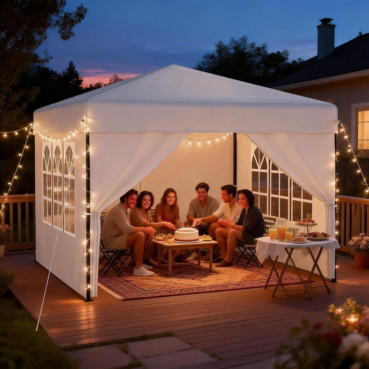 FALTPAVILLON 300 x 300 cm mit Seitenwänden Weiß - Weiß, Textil (300/260/300cm)