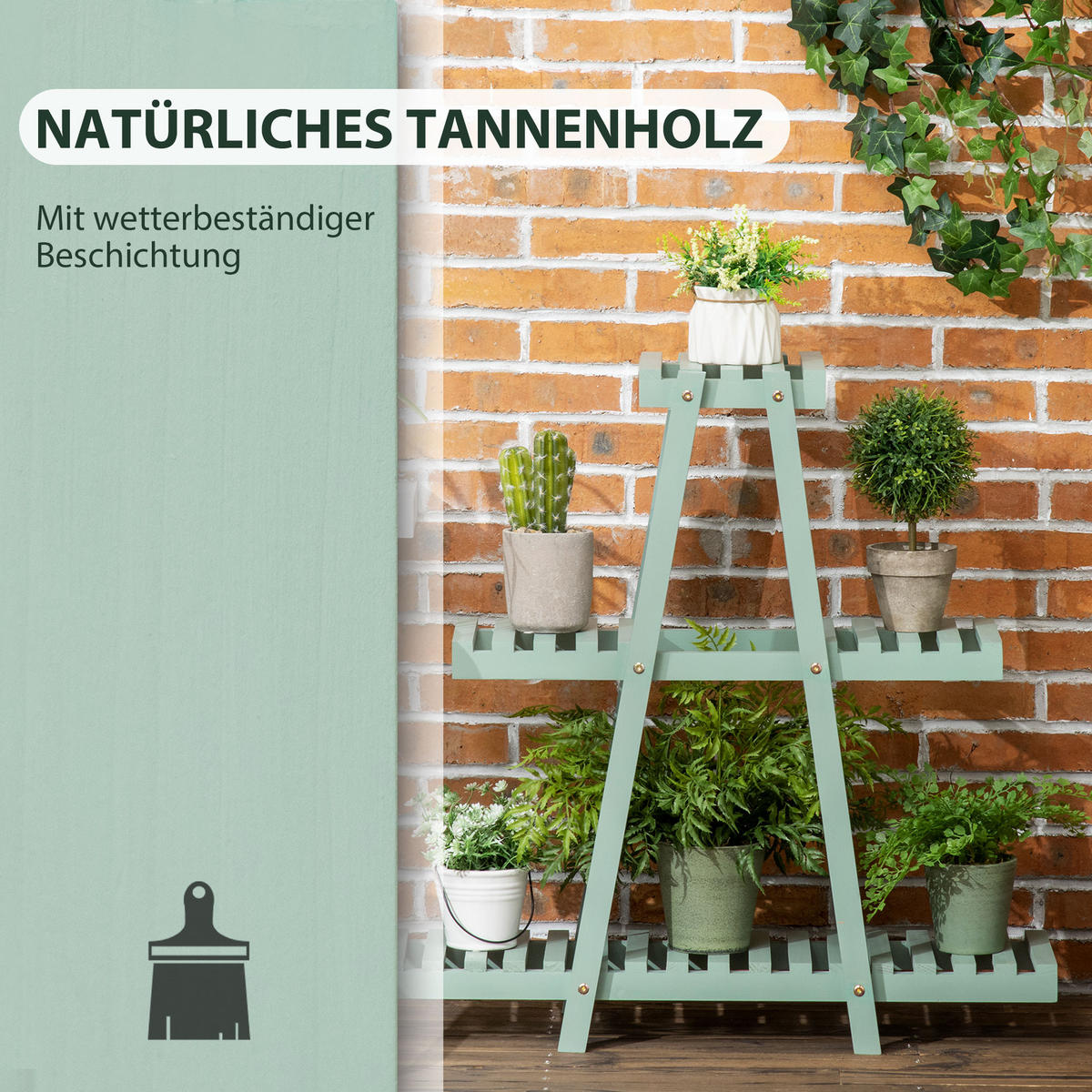 PFLANZENREGAL, Tannenholz, Grün - Grün, Holz (26/76/76cm) - Outsunny