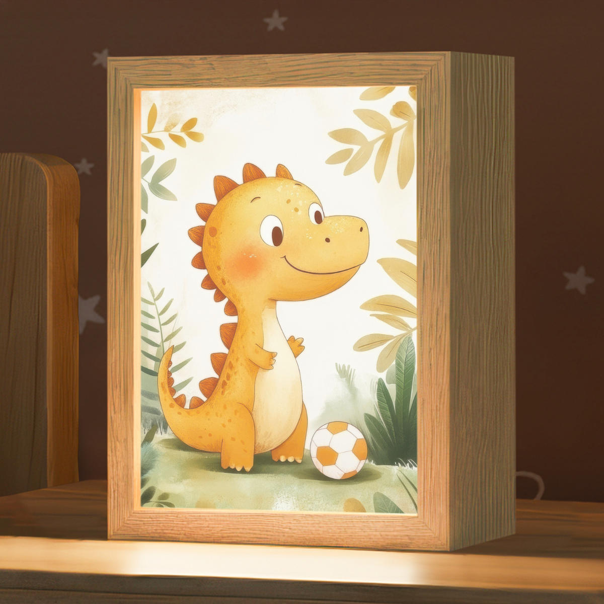 NACHTTISCHLAMPE Dino - Fußball - Orange 15x20 cm - Beige, Holzwerkstoff (8/15/20cm)